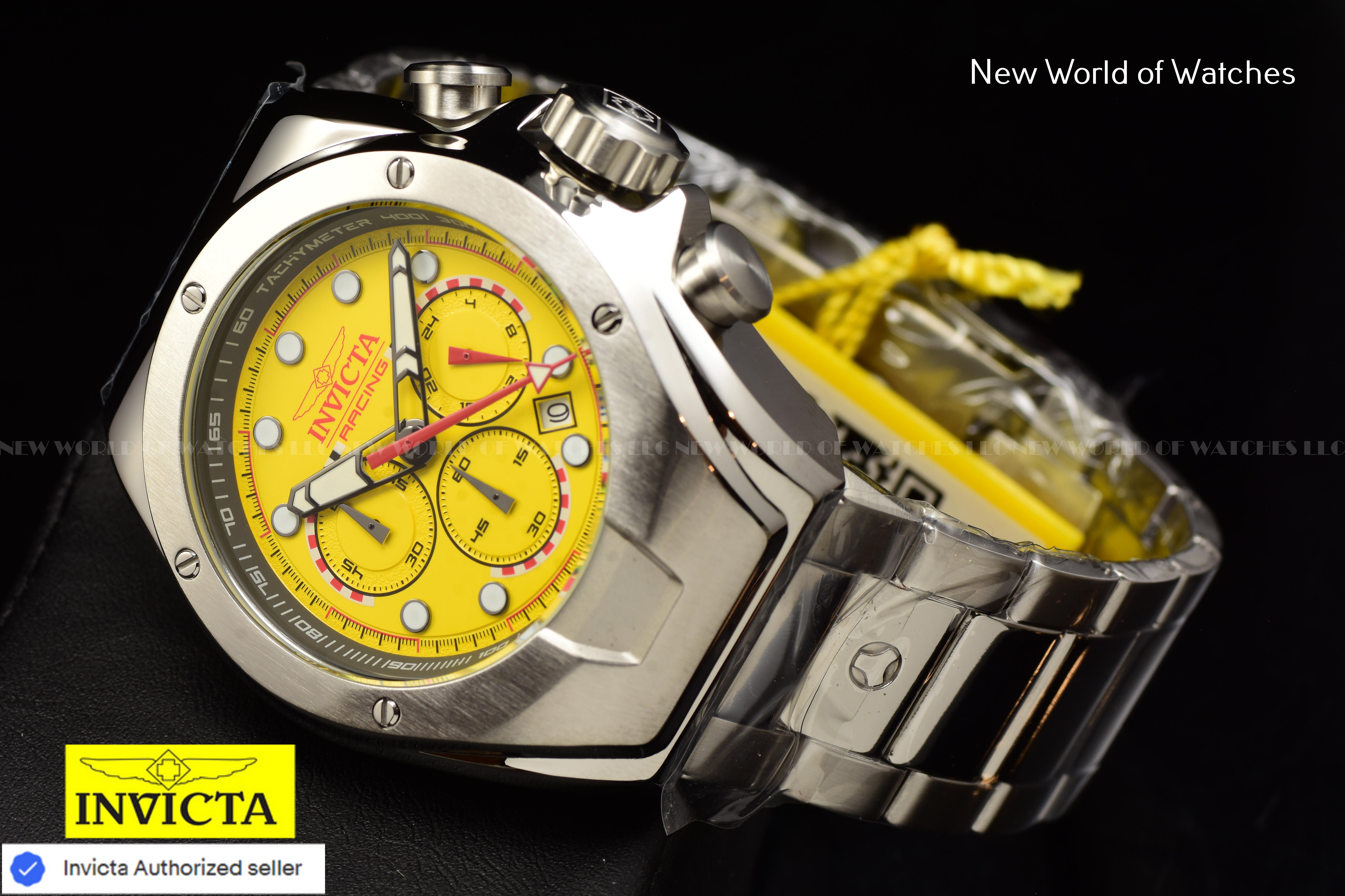 Invicta Men's Racing Yellow Dial Chronograph 48mm Quartz Stainless Steel Watch