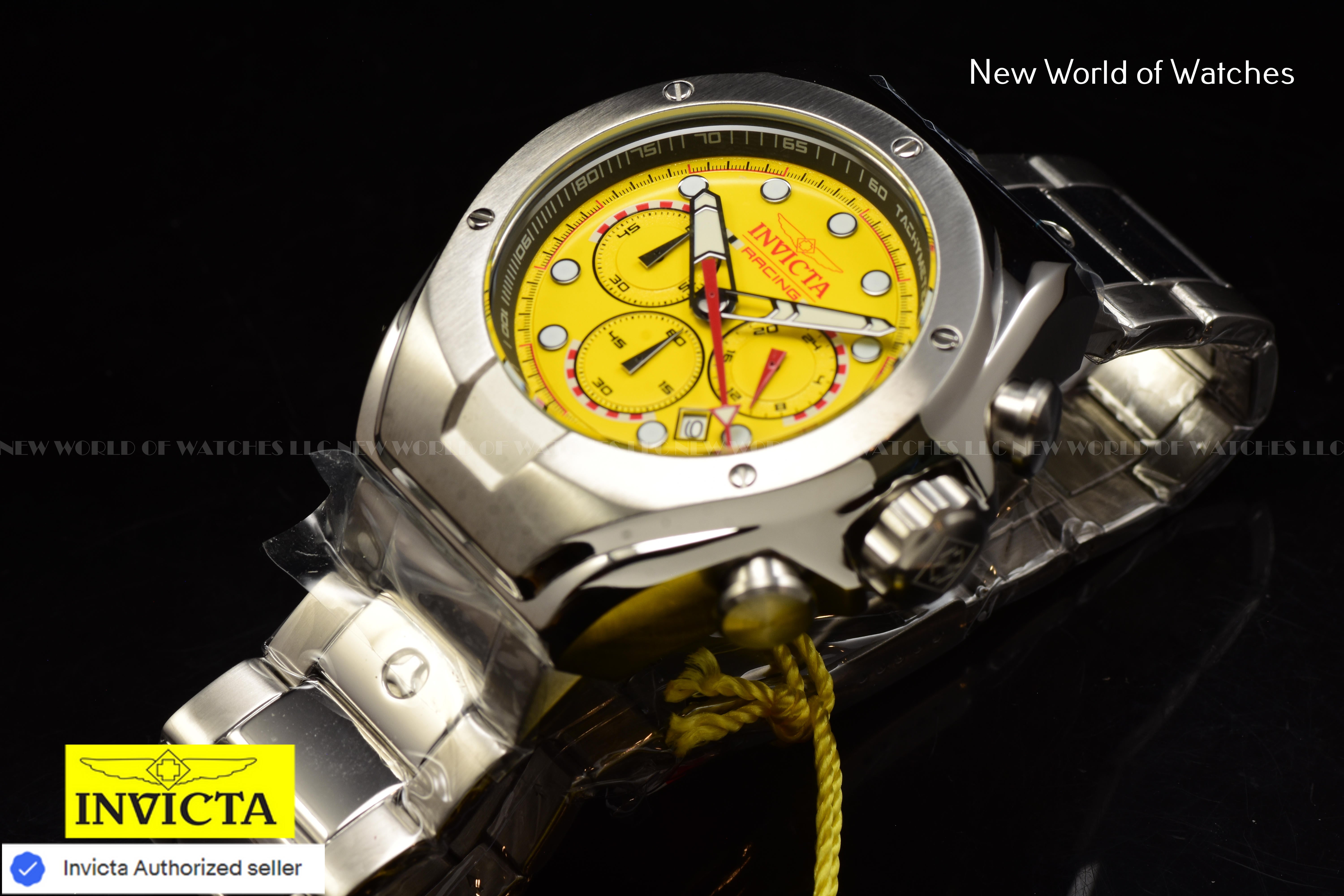 Invicta Men's Racing Yellow Dial Chronograph 48mm Quartz Stainless Steel Watch