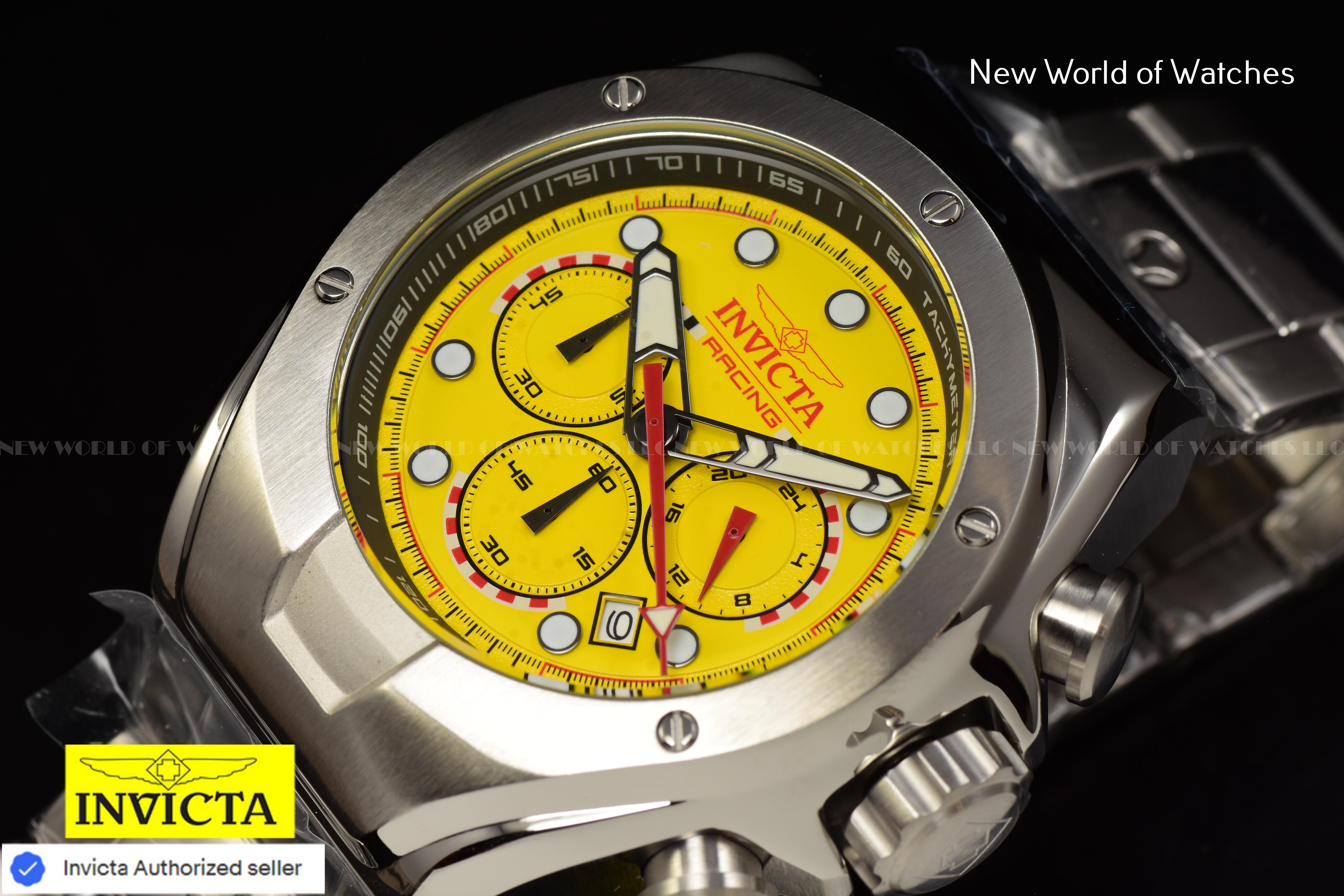 Invicta Men's Racing Yellow Dial Chronograph 48mm Quartz Stainless Steel Watch
