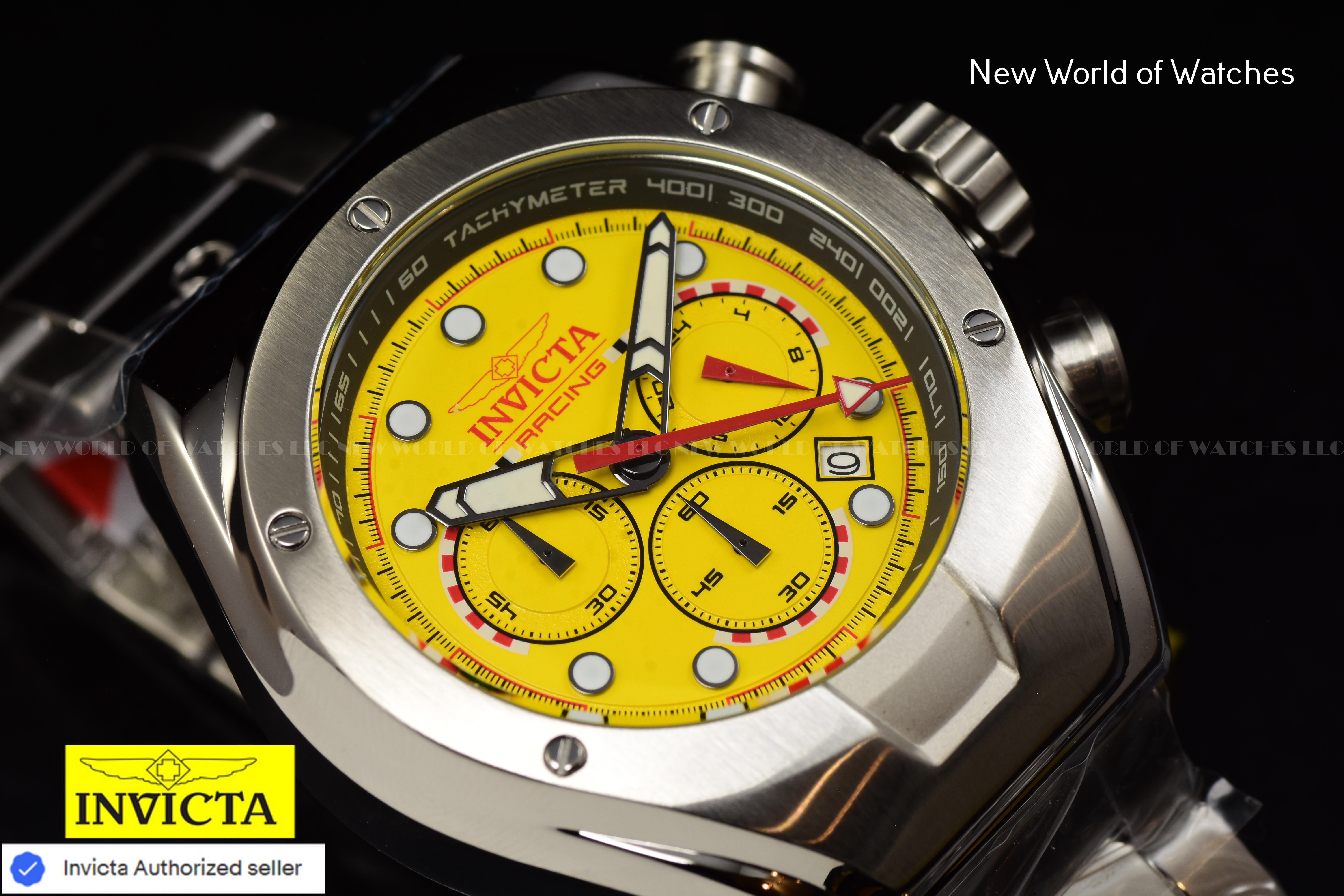 Invicta Men's Racing Yellow Dial Chronograph 48mm Quartz Stainless Steel Watch