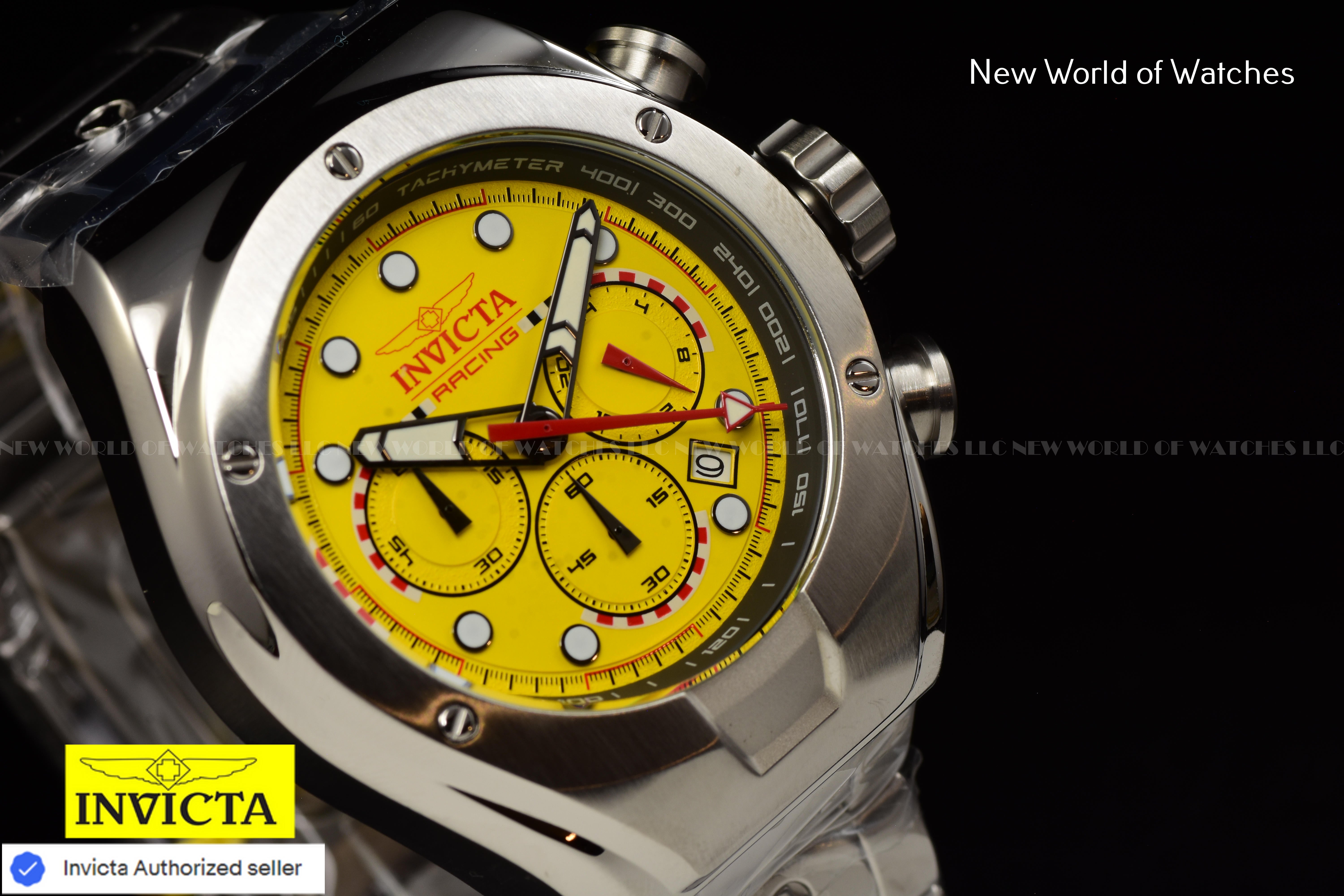 Invicta Men's Racing Yellow Dial Chronograph 48mm Quartz Stainless Steel Watch