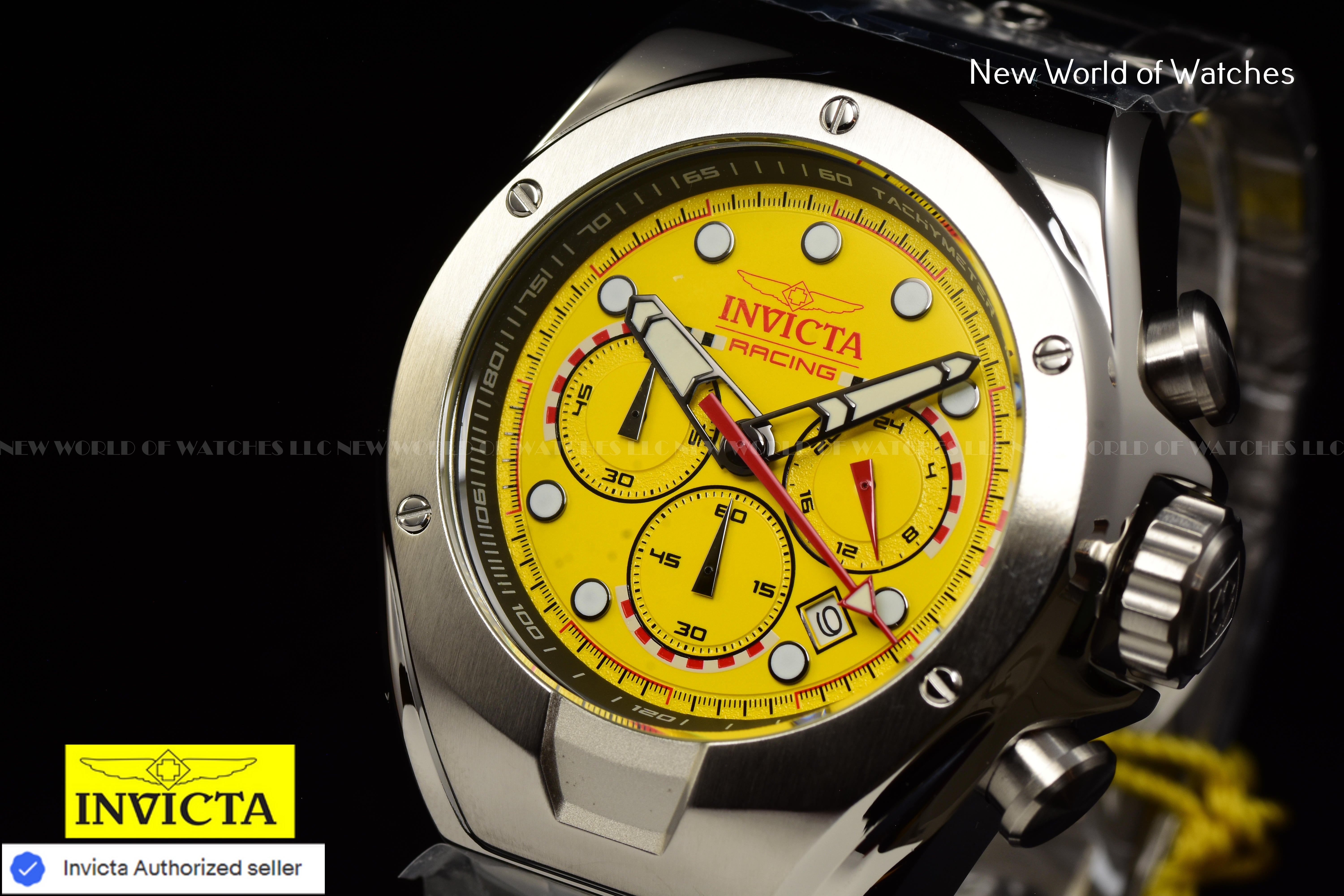 Invicta Men's Racing Yellow Dial Chronograph 48mm Quartz Stainless Steel Watch