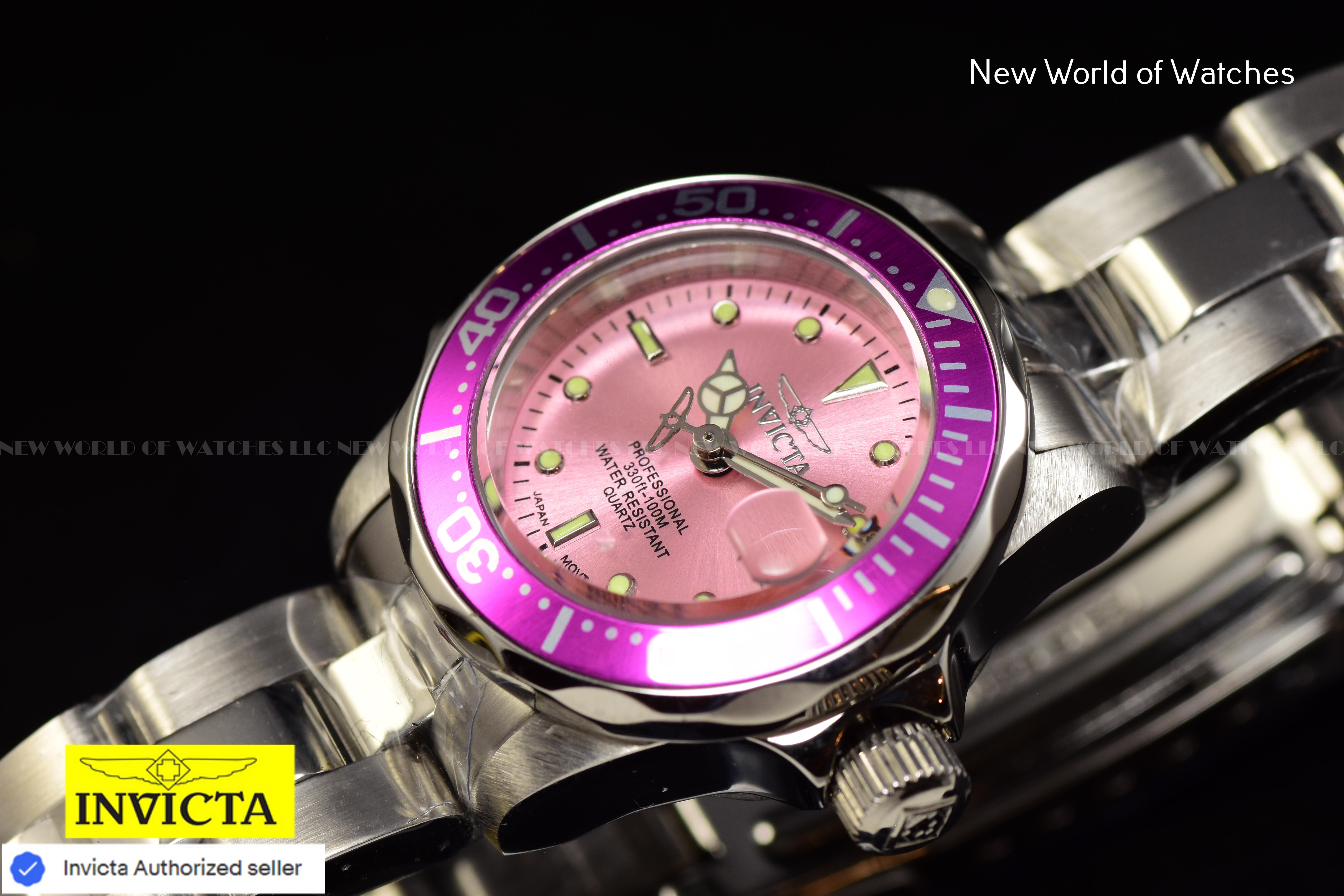 Invicta Women's Pro Diver Pink Dial 24mm Stainless Steel Quartz Watch 14098