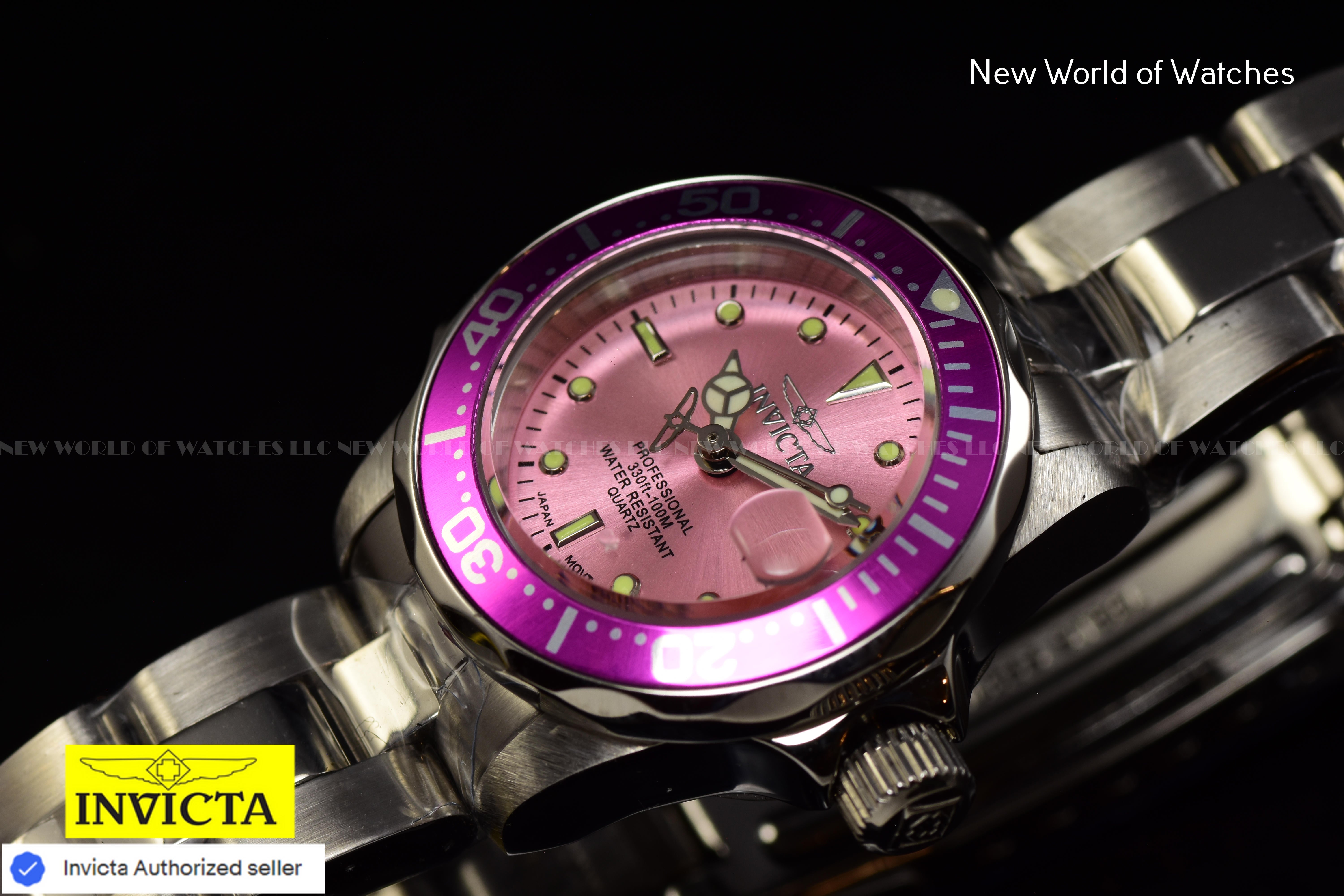 Invicta Women's Pro Diver Pink Dial 24mm Stainless Steel Quartz Watch 14098