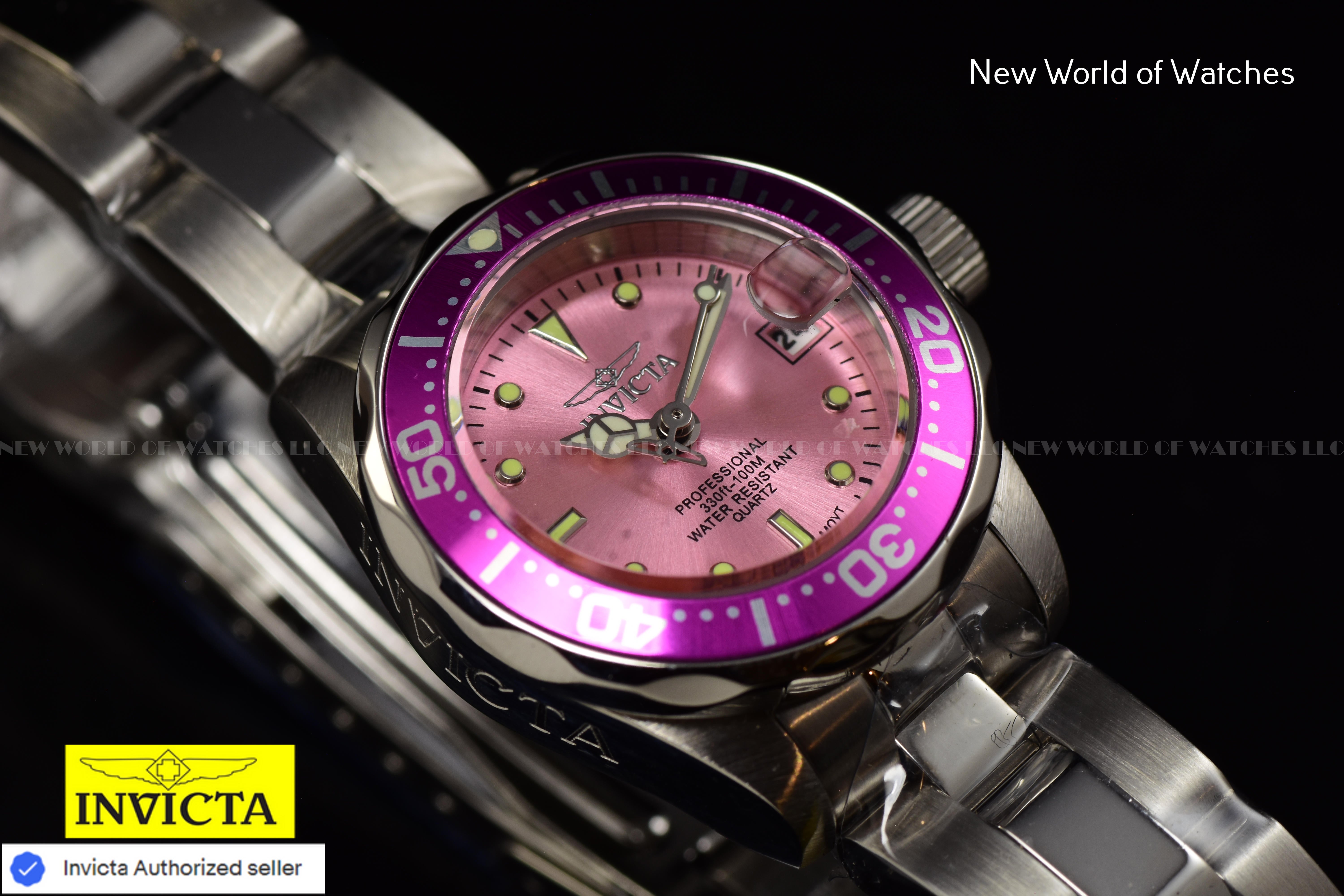 Invicta Women's Pro Diver Pink Dial 24mm Stainless Steel Quartz Watch 14098