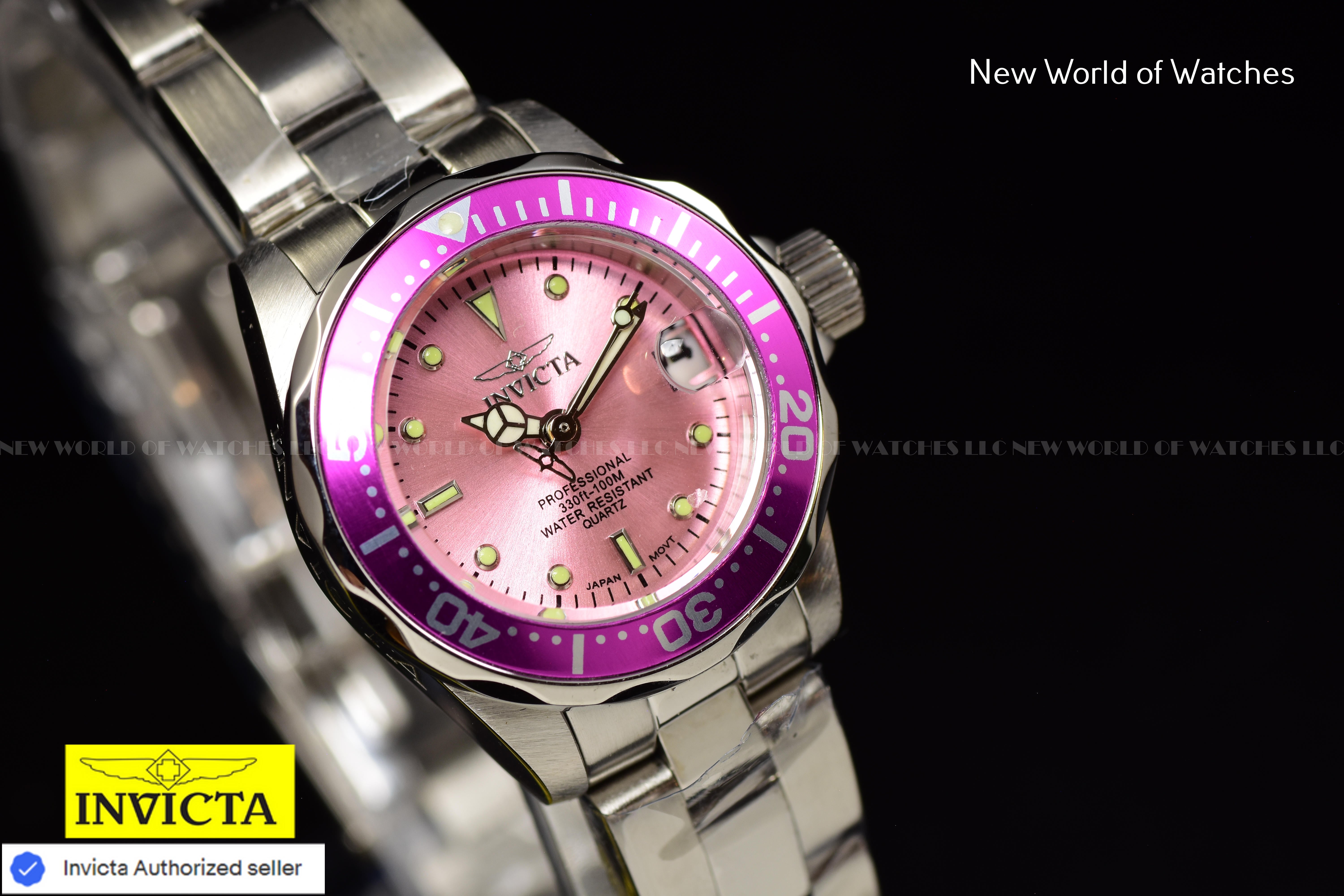 Invicta Women's Pro Diver Pink Dial 24mm Stainless Steel Quartz Watch 14098