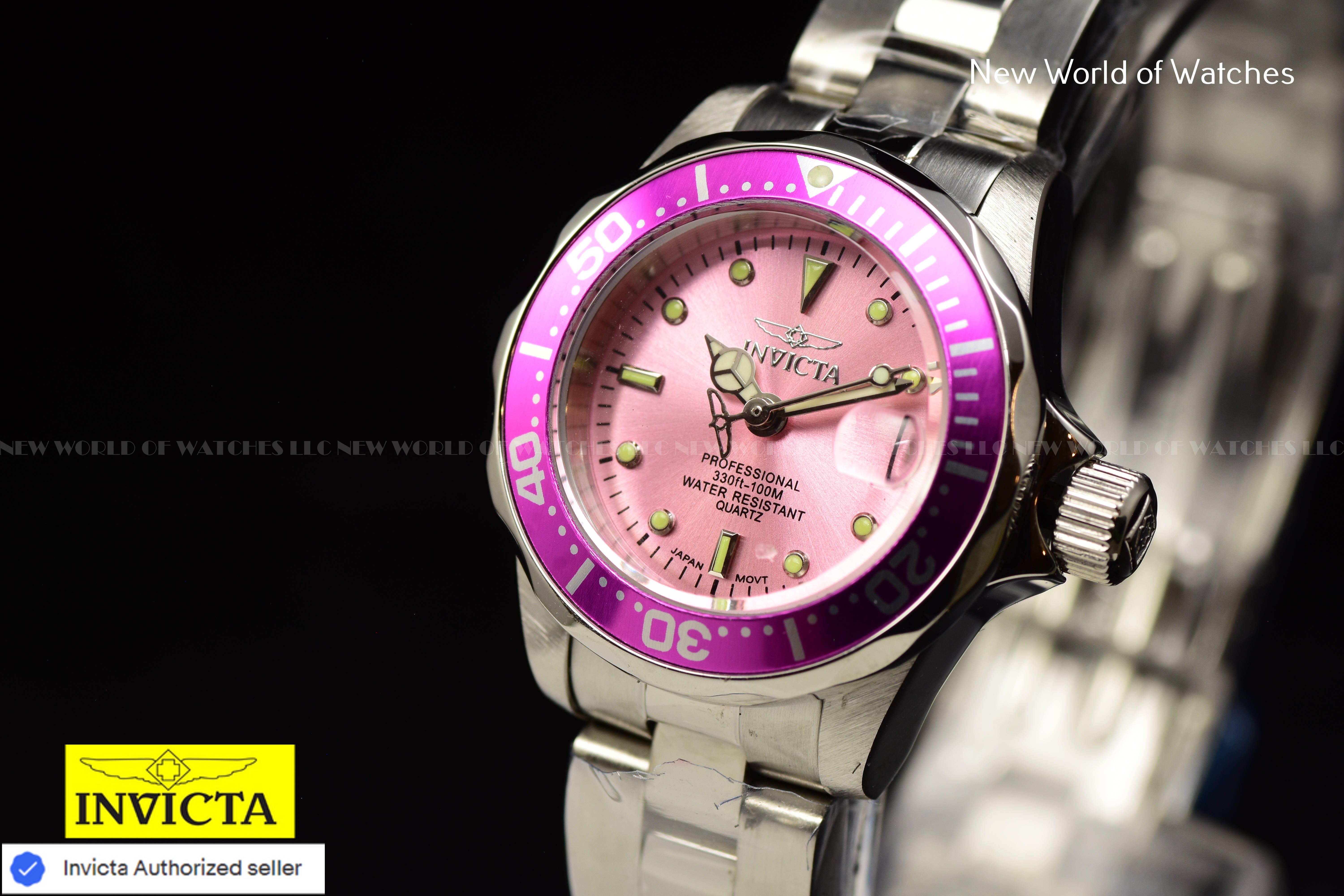 Invicta Women's Pro Diver Pink Dial 24mm Stainless Steel Quartz Watch 14098