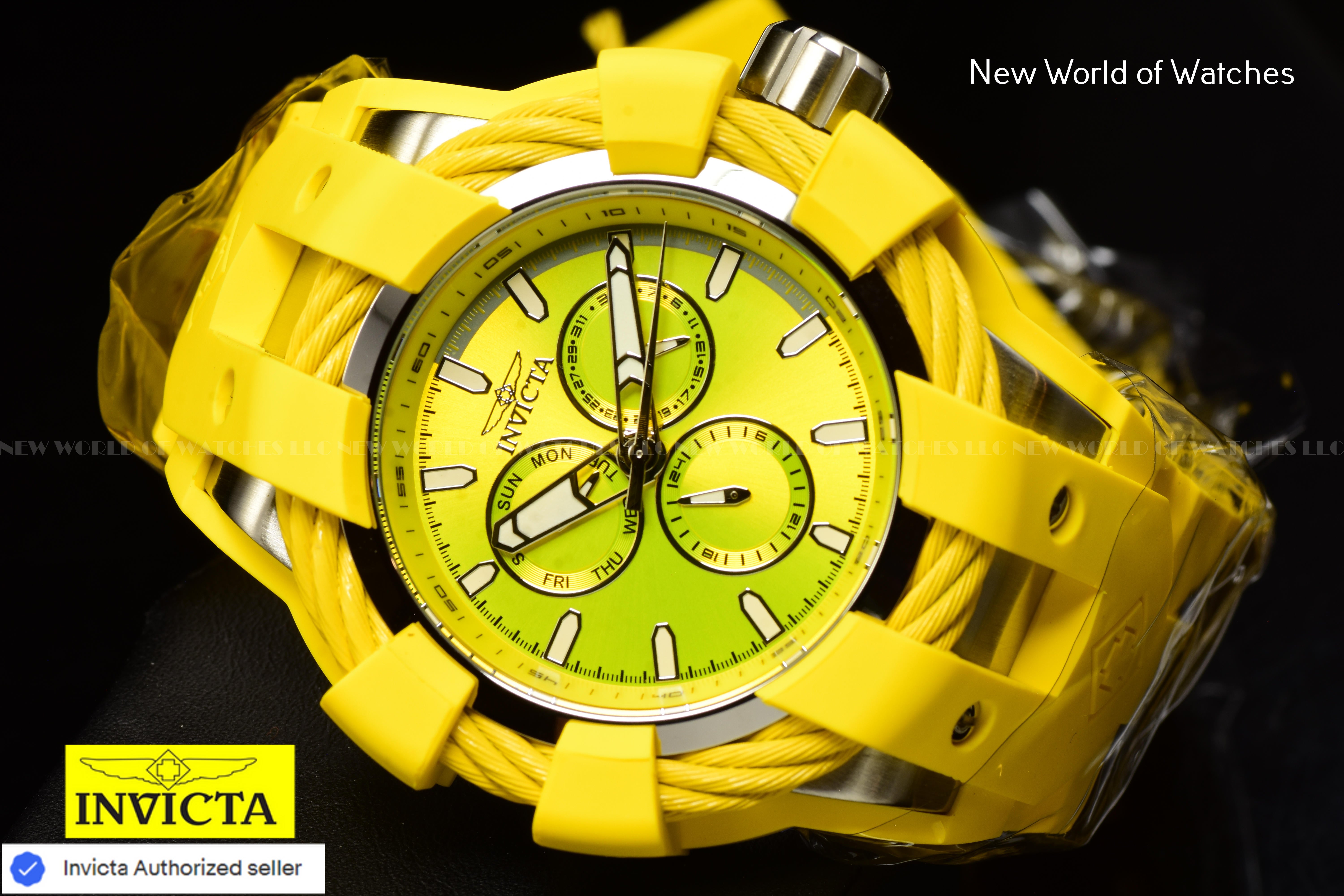 Invicta Men's 50mm BOLT Shock Chronograph YELLOW DIAL Triple Yellow Tone Watch