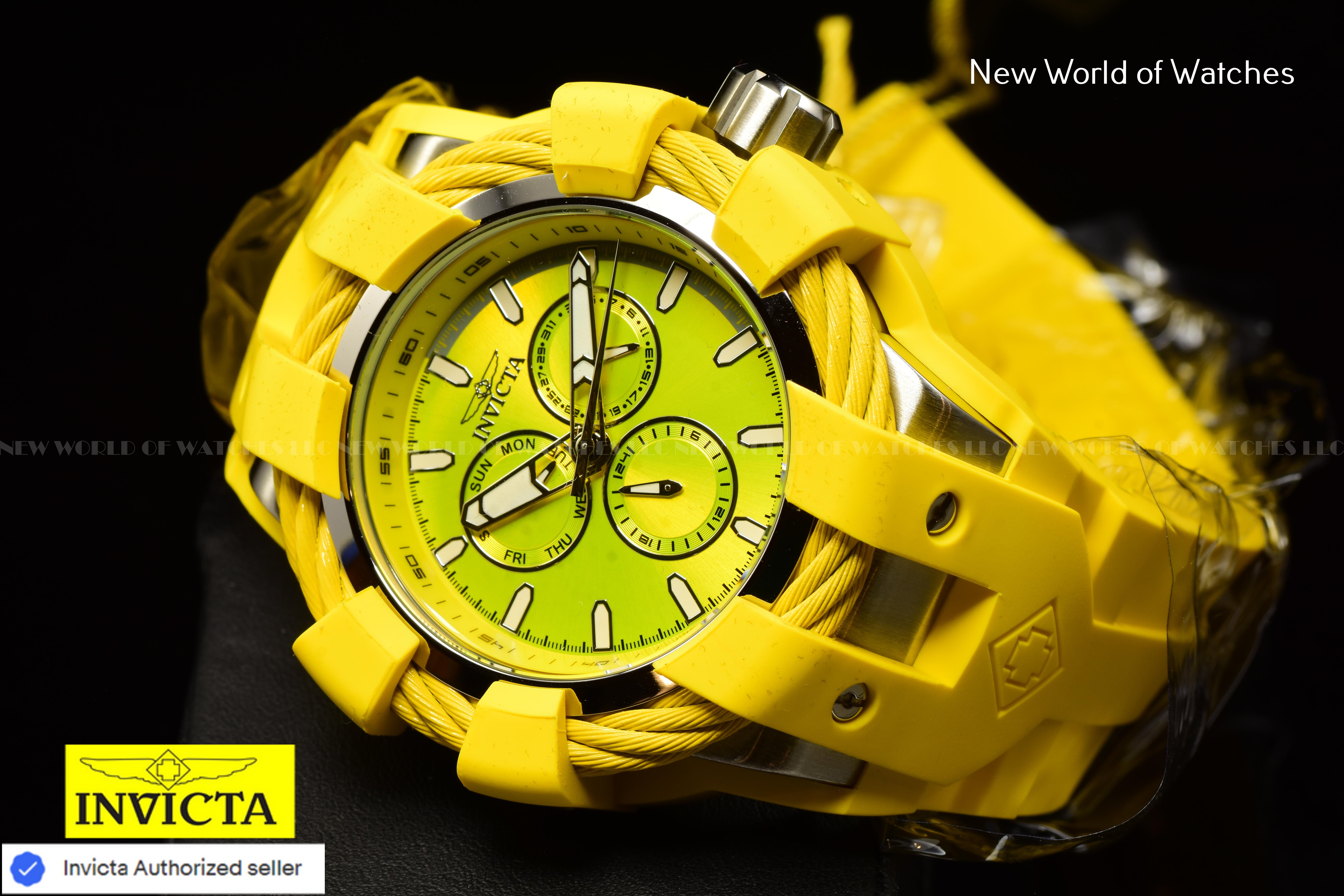 Invicta Men's 50mm BOLT Shock Chronograph YELLOW DIAL Triple Yellow Tone Watch
