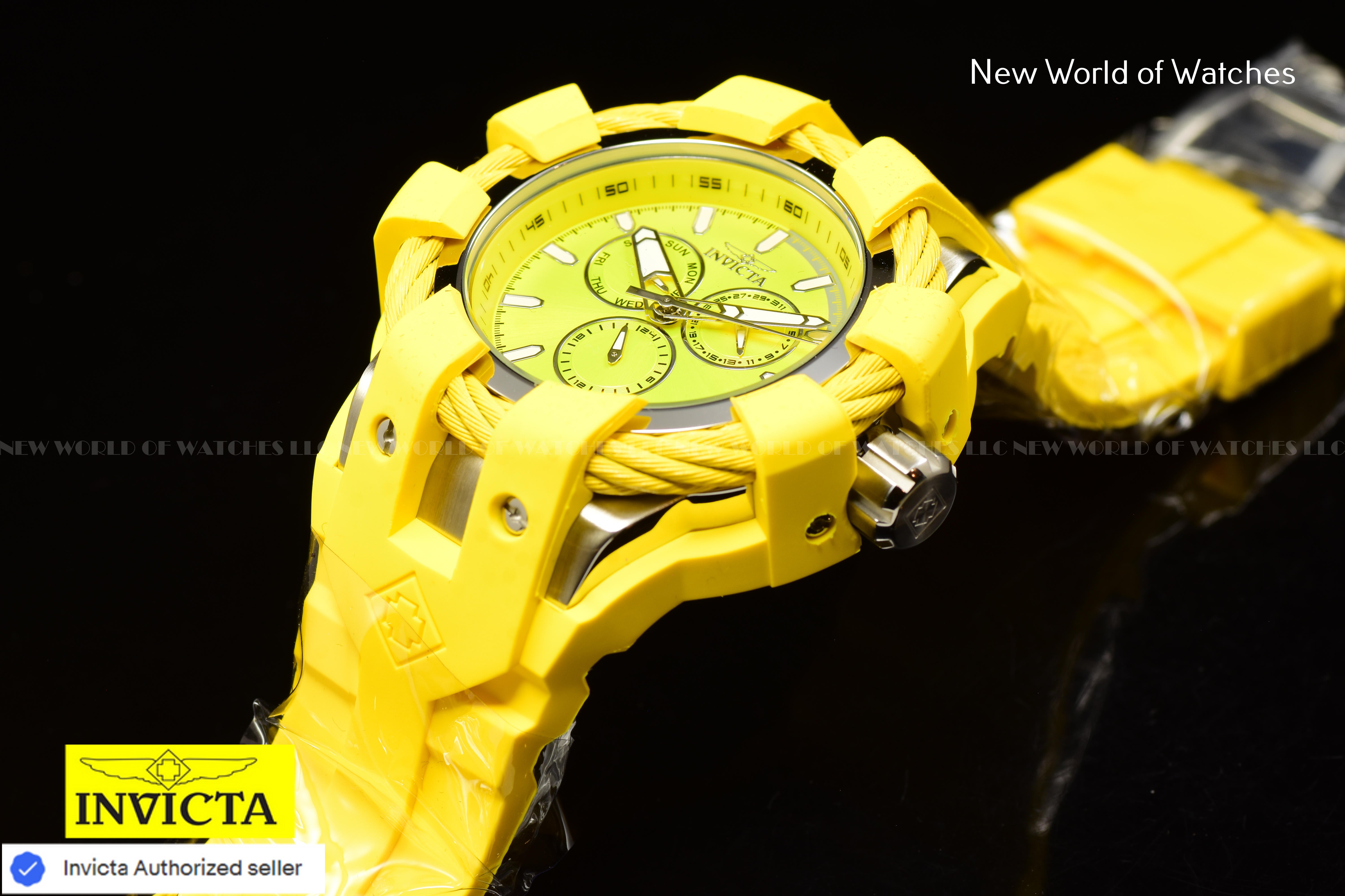 Invicta Men's 50mm BOLT Shock Chronograph YELLOW DIAL Triple Yellow Tone Watch