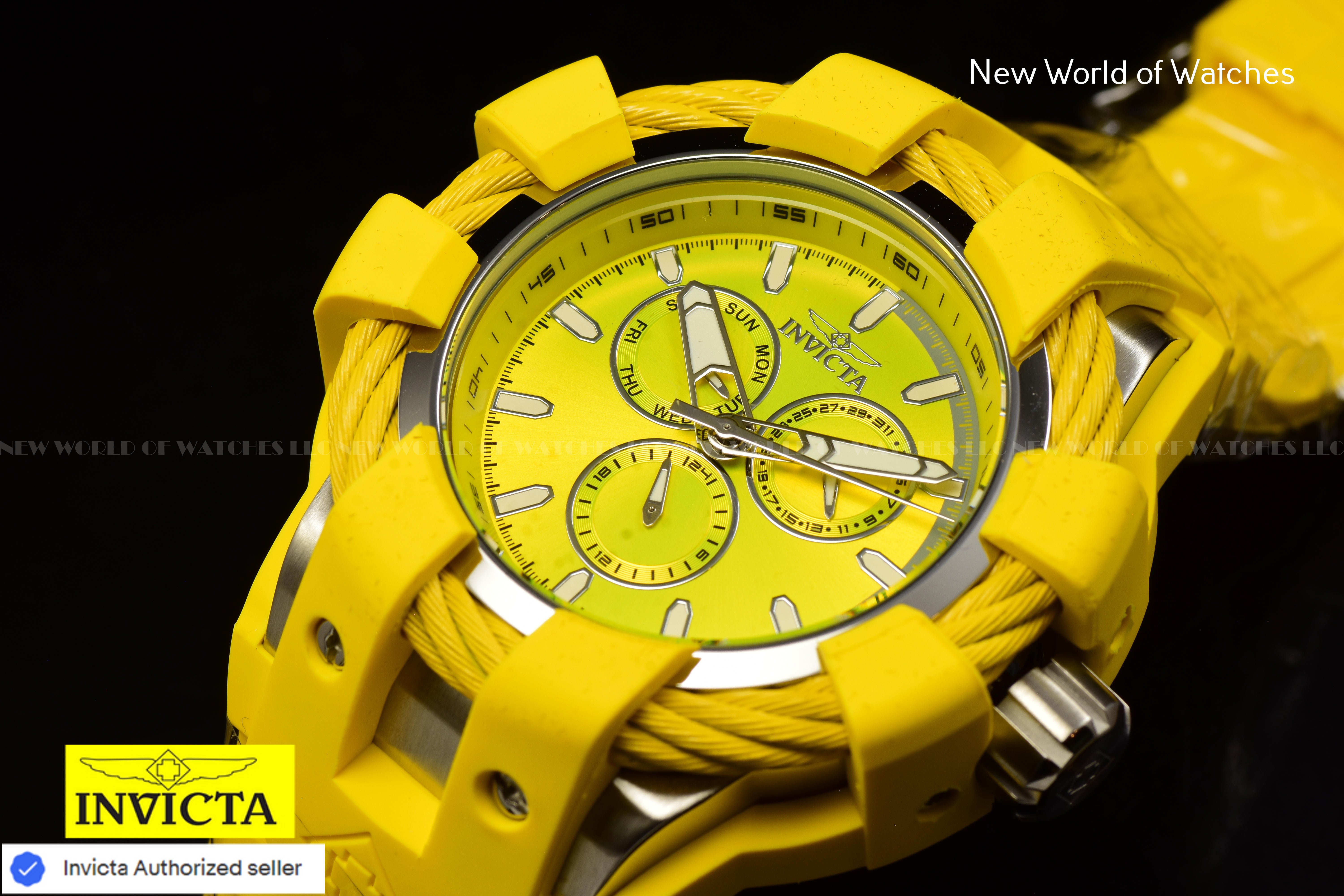 Invicta Men's 50mm BOLT Shock Chronograph YELLOW DIAL Triple Yellow Tone Watch