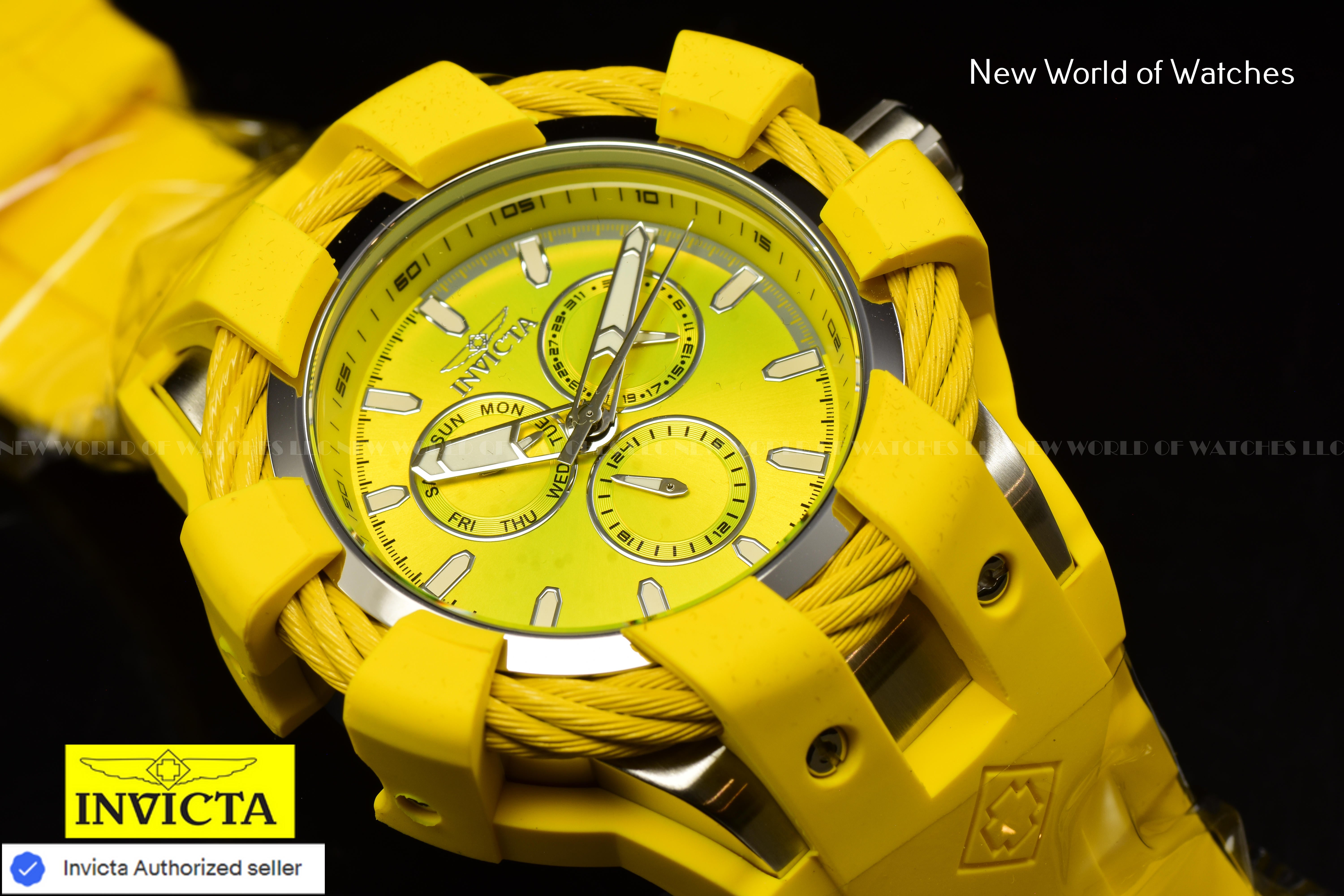Invicta Men's 50mm BOLT Shock Chronograph YELLOW DIAL Triple Yellow Tone Watch