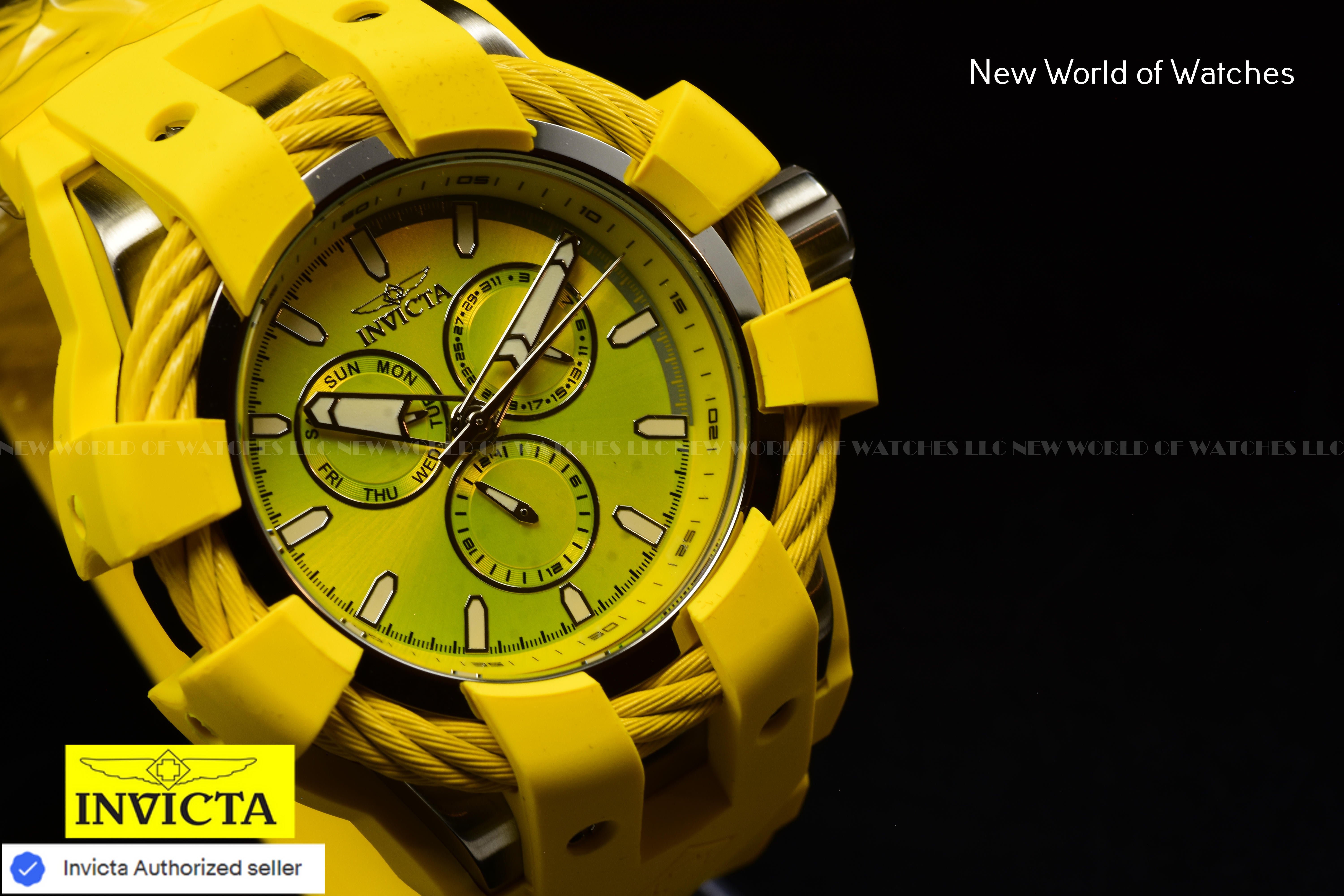 Invicta Men's 50mm BOLT Shock Chronograph YELLOW DIAL Triple Yellow Tone Watch