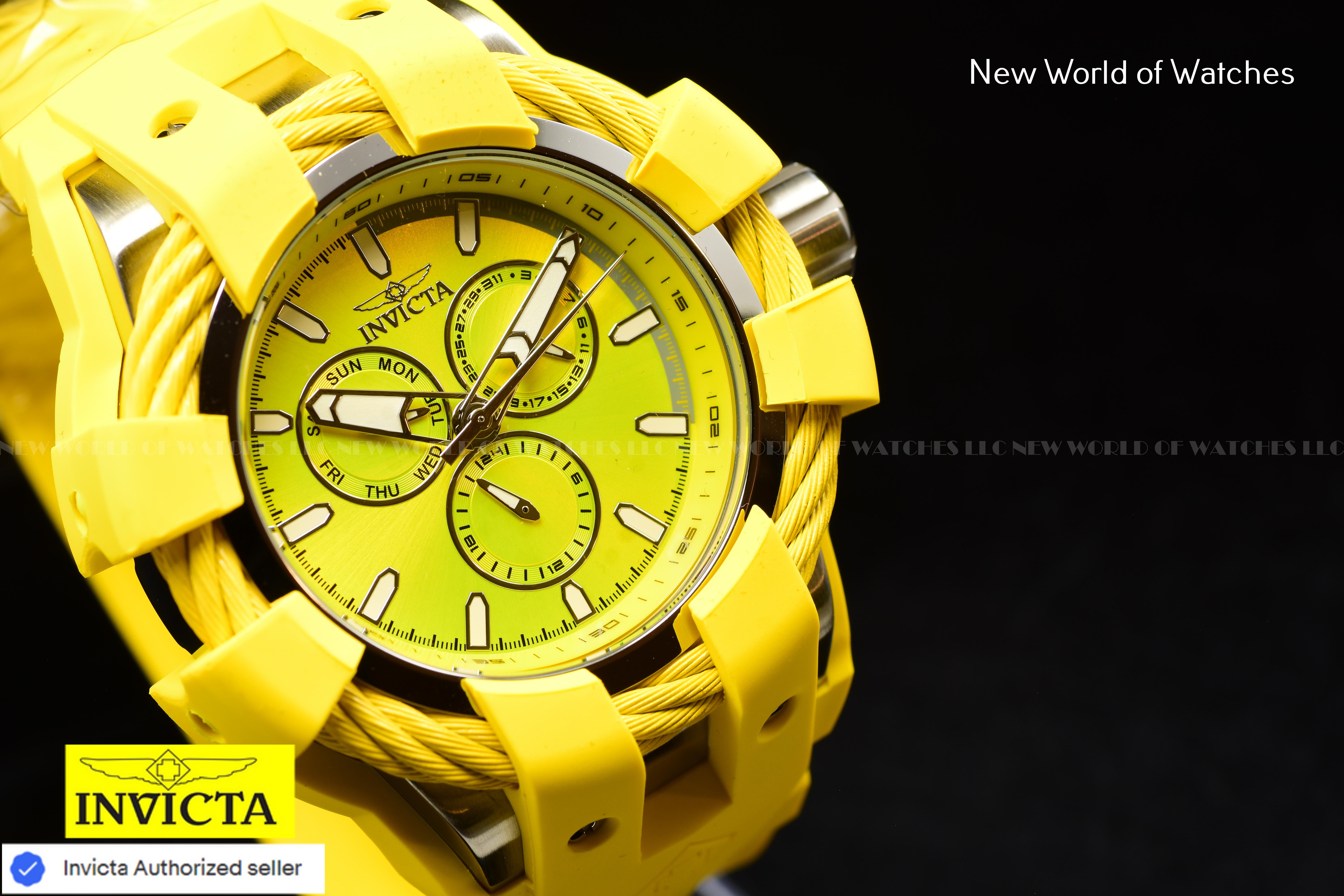 Invicta Men's 50mm BOLT Shock Chronograph YELLOW DIAL Triple Yellow Tone Watch