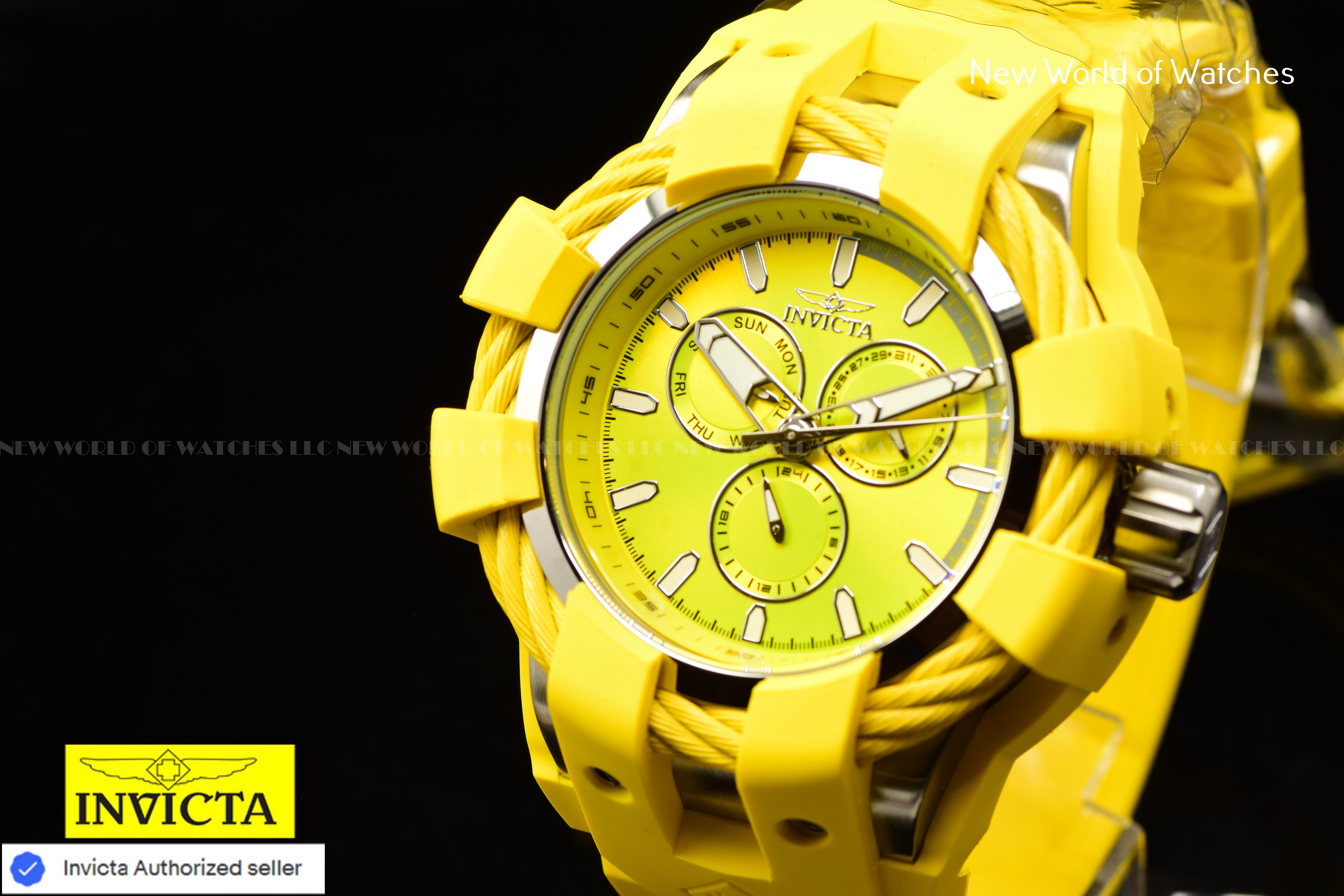 Invicta Men's 50mm BOLT Shock Chronograph YELLOW DIAL Triple Yellow Tone Watch