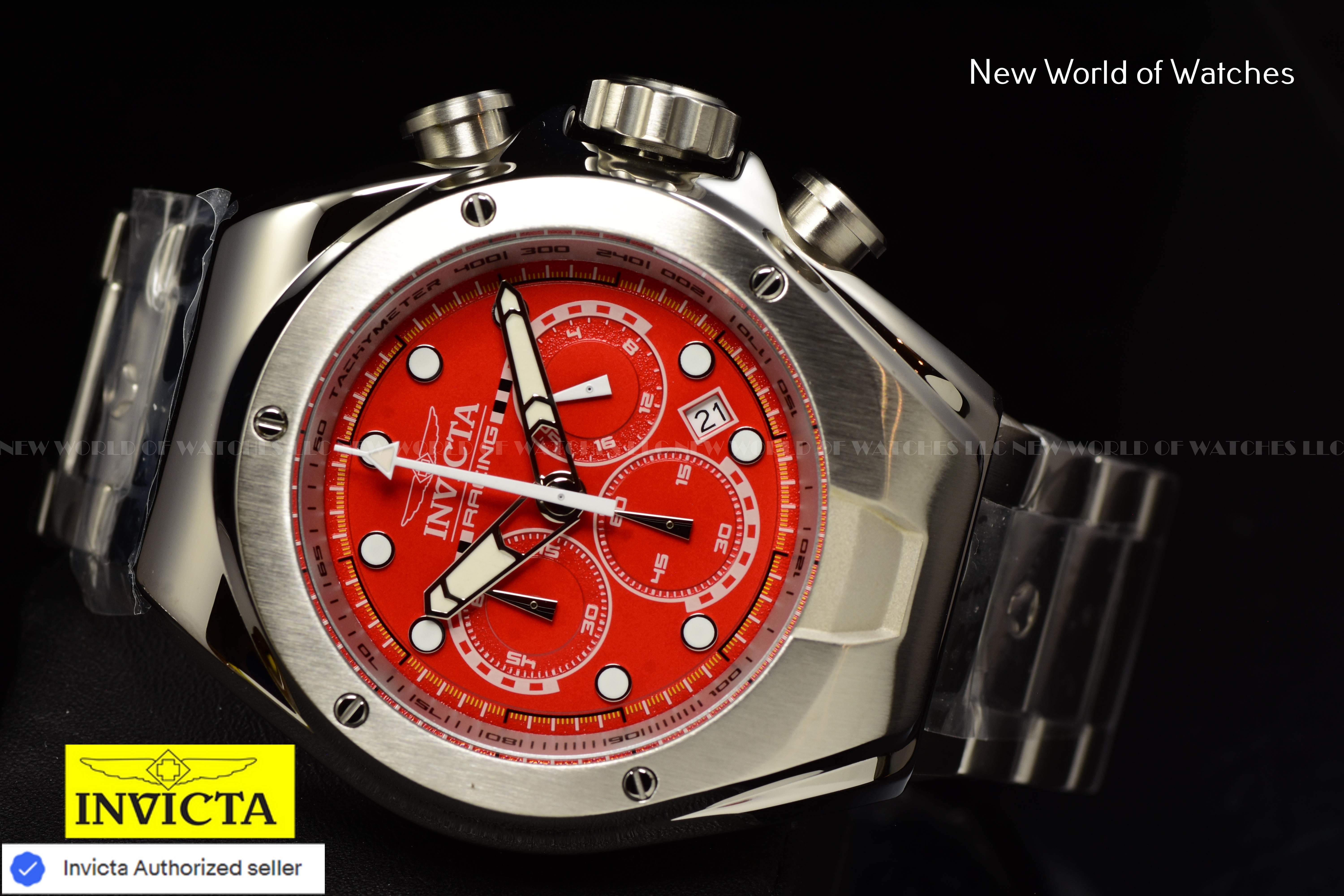 Invicta RACING RED/SILVER Chronograph Dial Stainless Steel Men's Watch-48mm