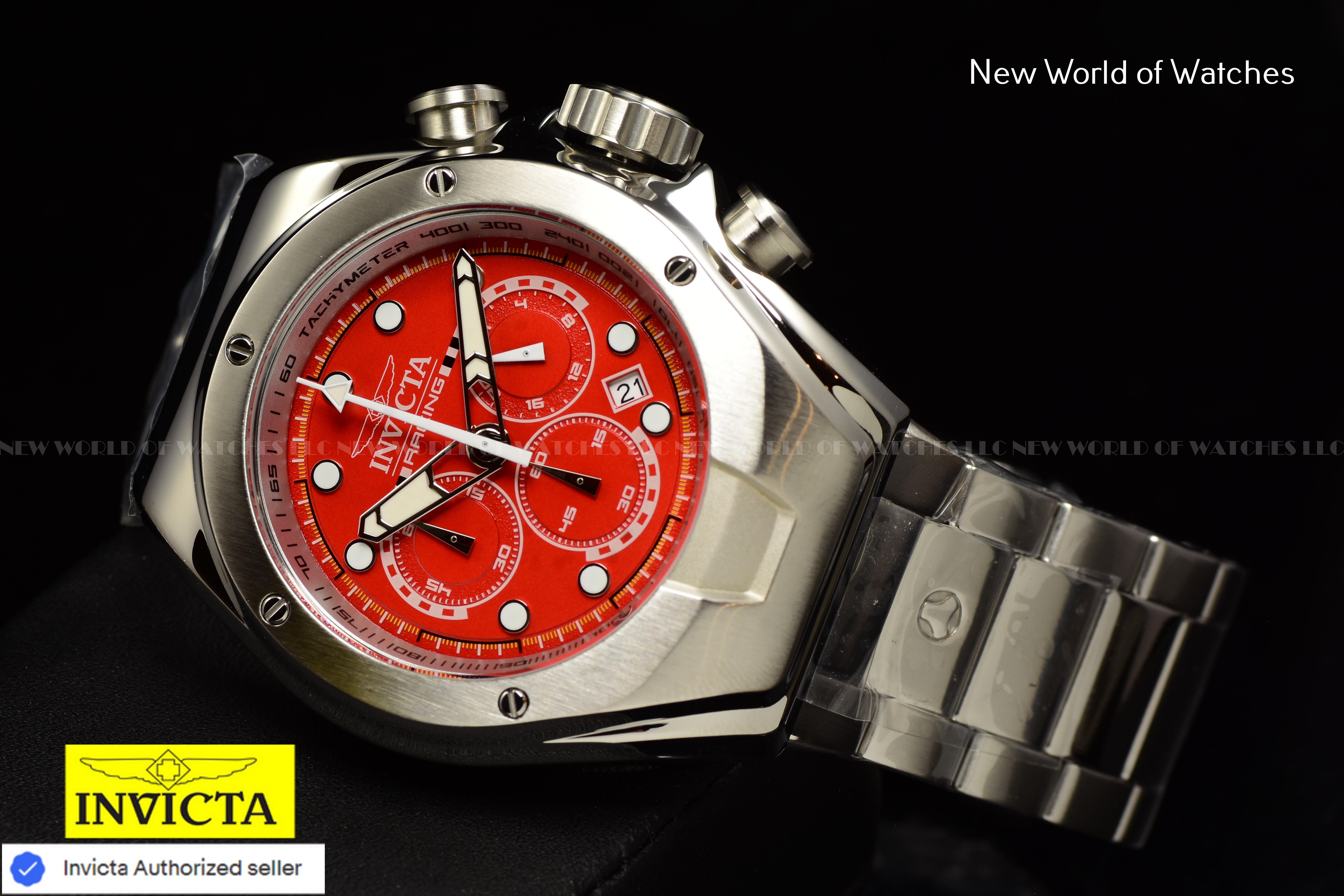 Invicta RACING RED/SILVER Chronograph Dial Stainless Steel Men's Watch-48mm