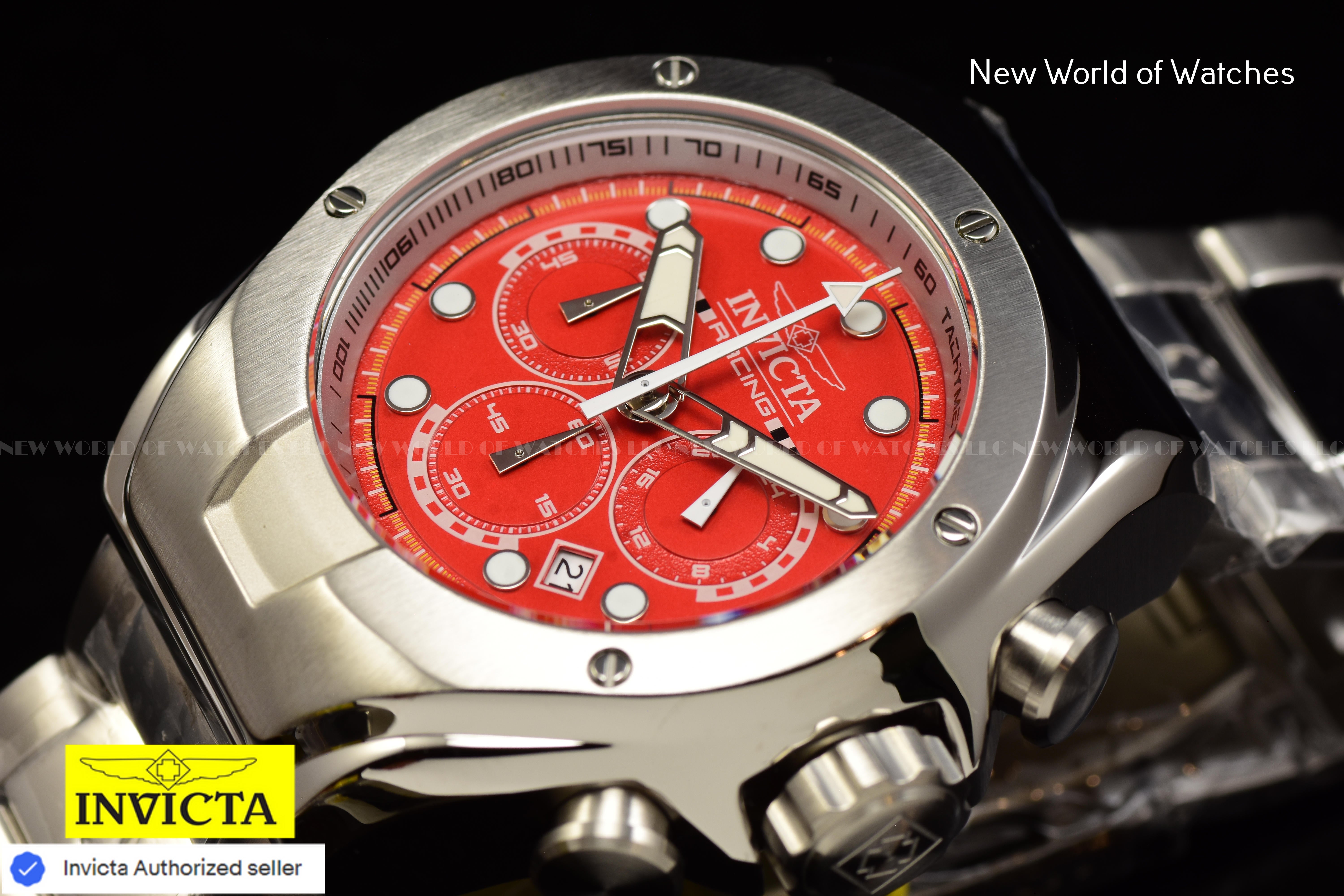 Invicta RACING RED/SILVER Chronograph Dial Stainless Steel Men's Watch-48mm