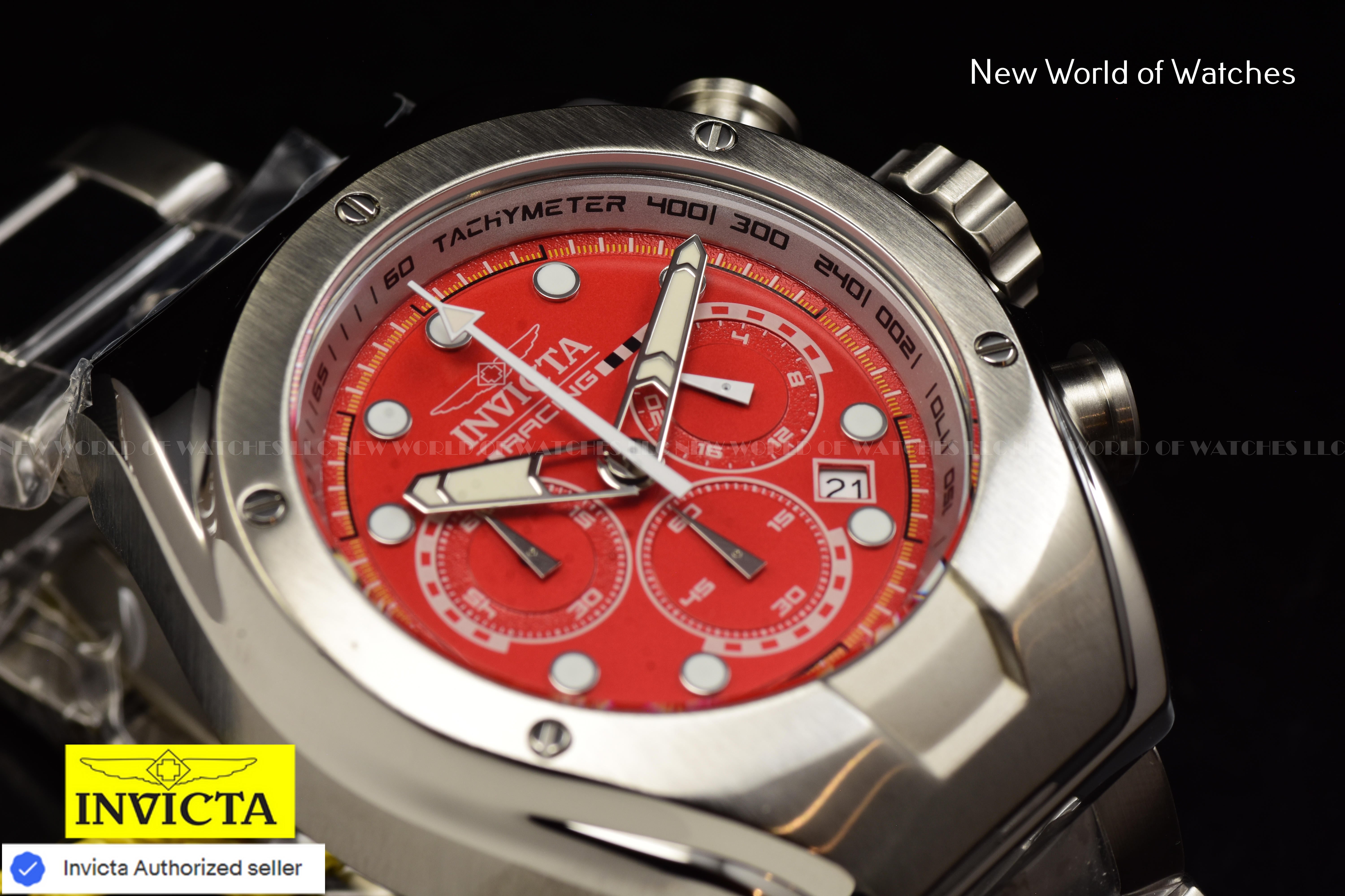 Invicta RACING RED/SILVER Chronograph Dial Stainless Steel Men's Watch-48mm