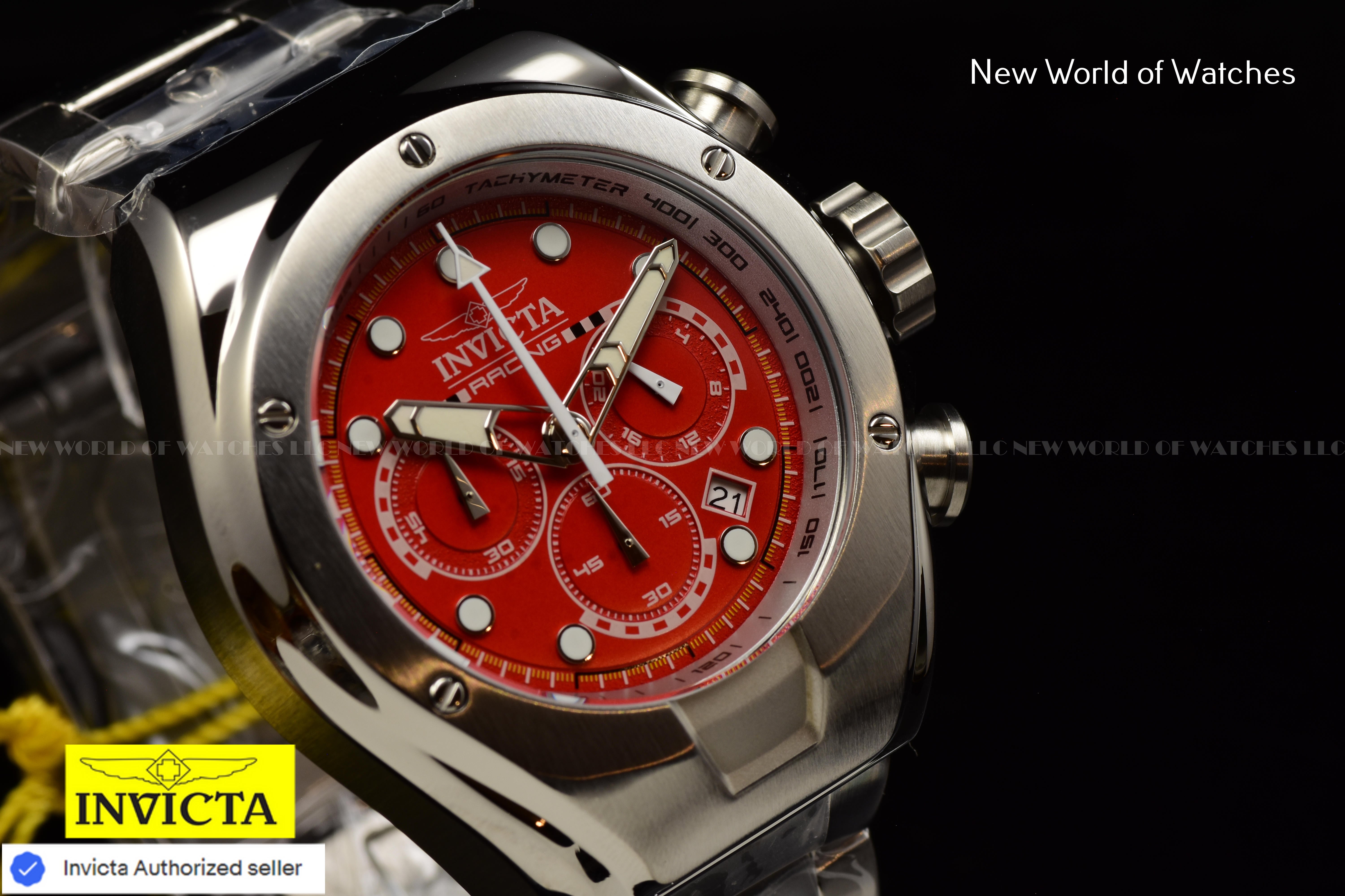 Invicta RACING RED/SILVER Chronograph Dial Stainless Steel Men's Watch-48mm