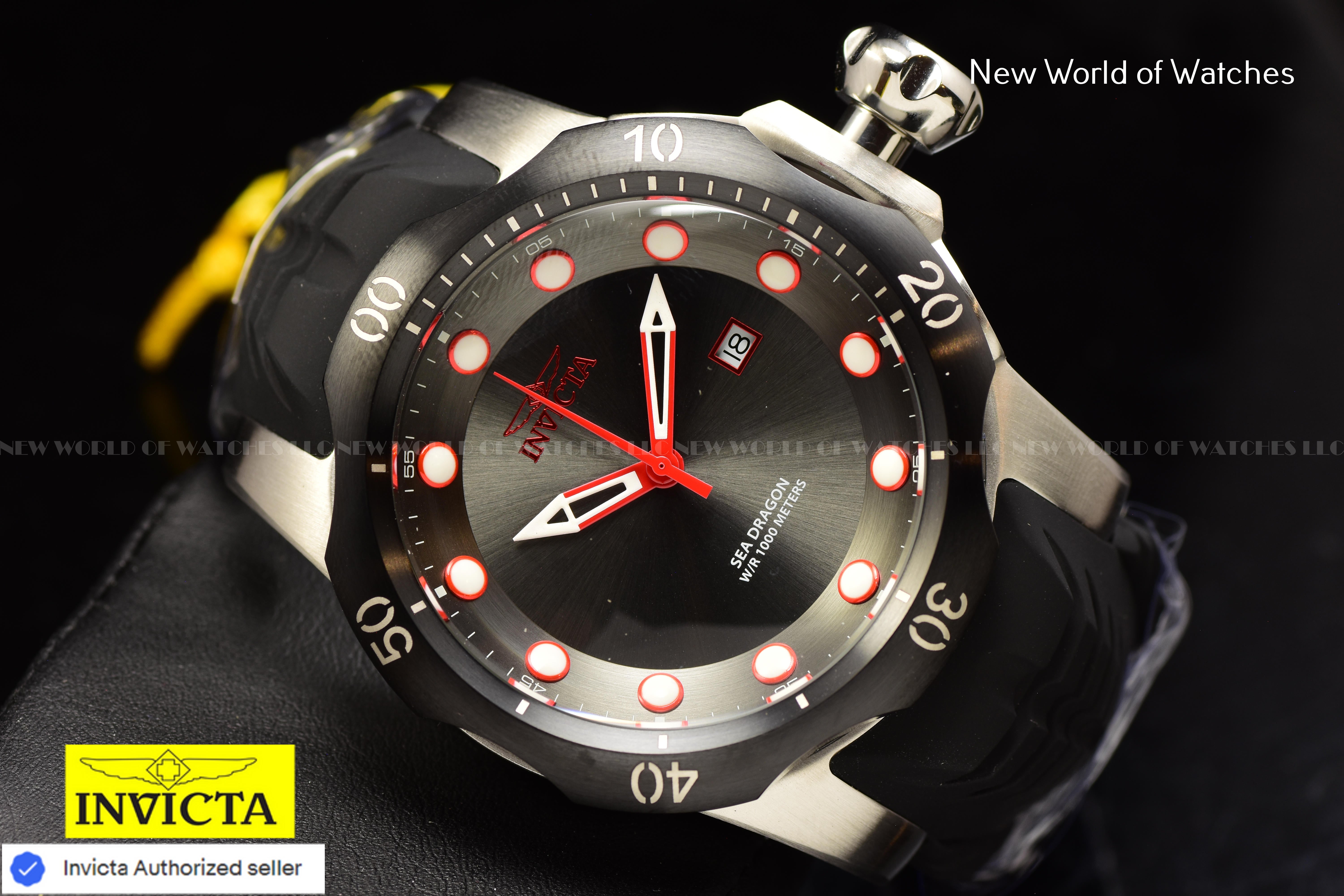 Invicta Mens 53.7mm VENOM SEA DRAGON Gunmetal Dial Black Strap SWISS Watch