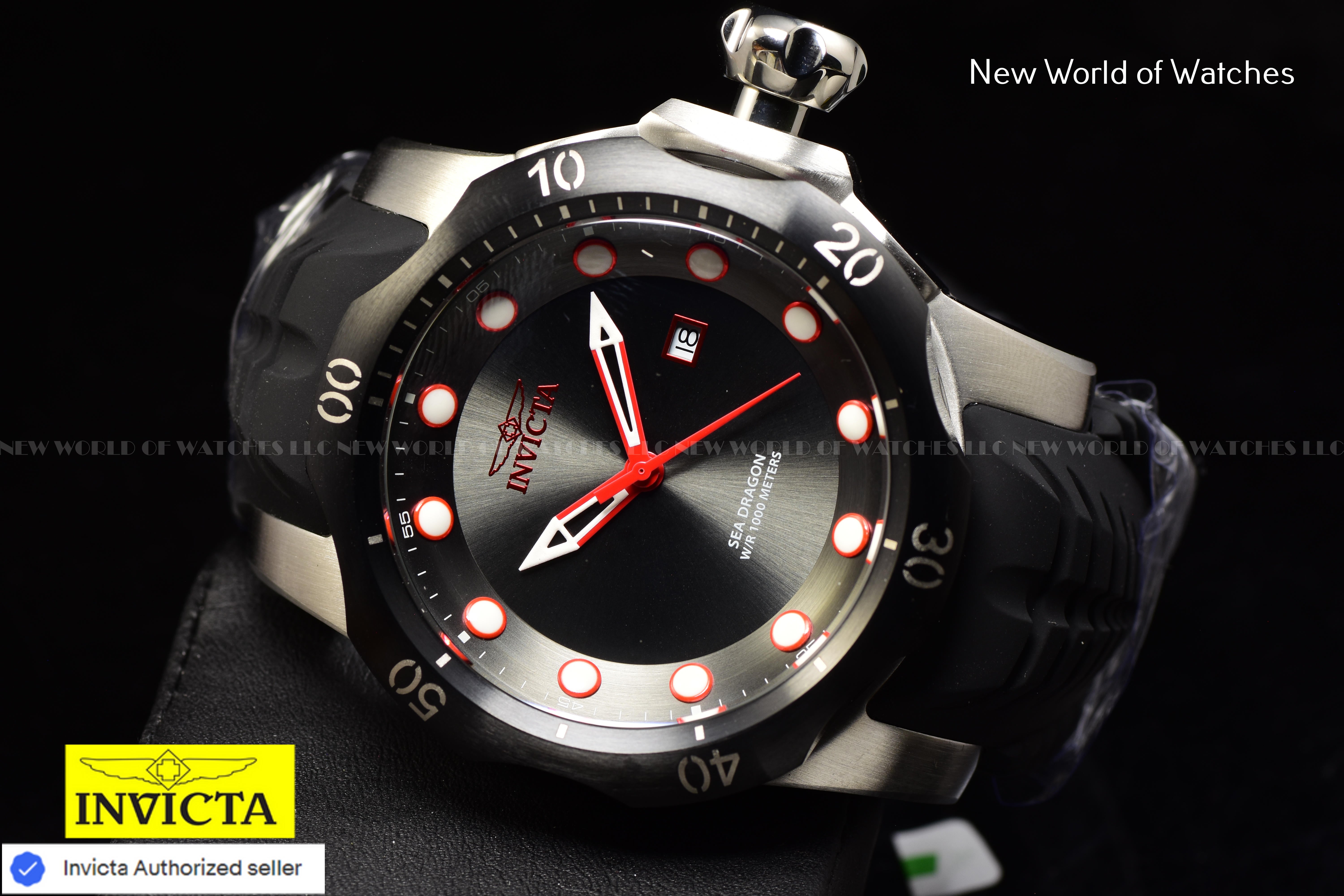 Invicta Mens 53.7mm VENOM SEA DRAGON Gunmetal Dial Black Strap SWISS Watch