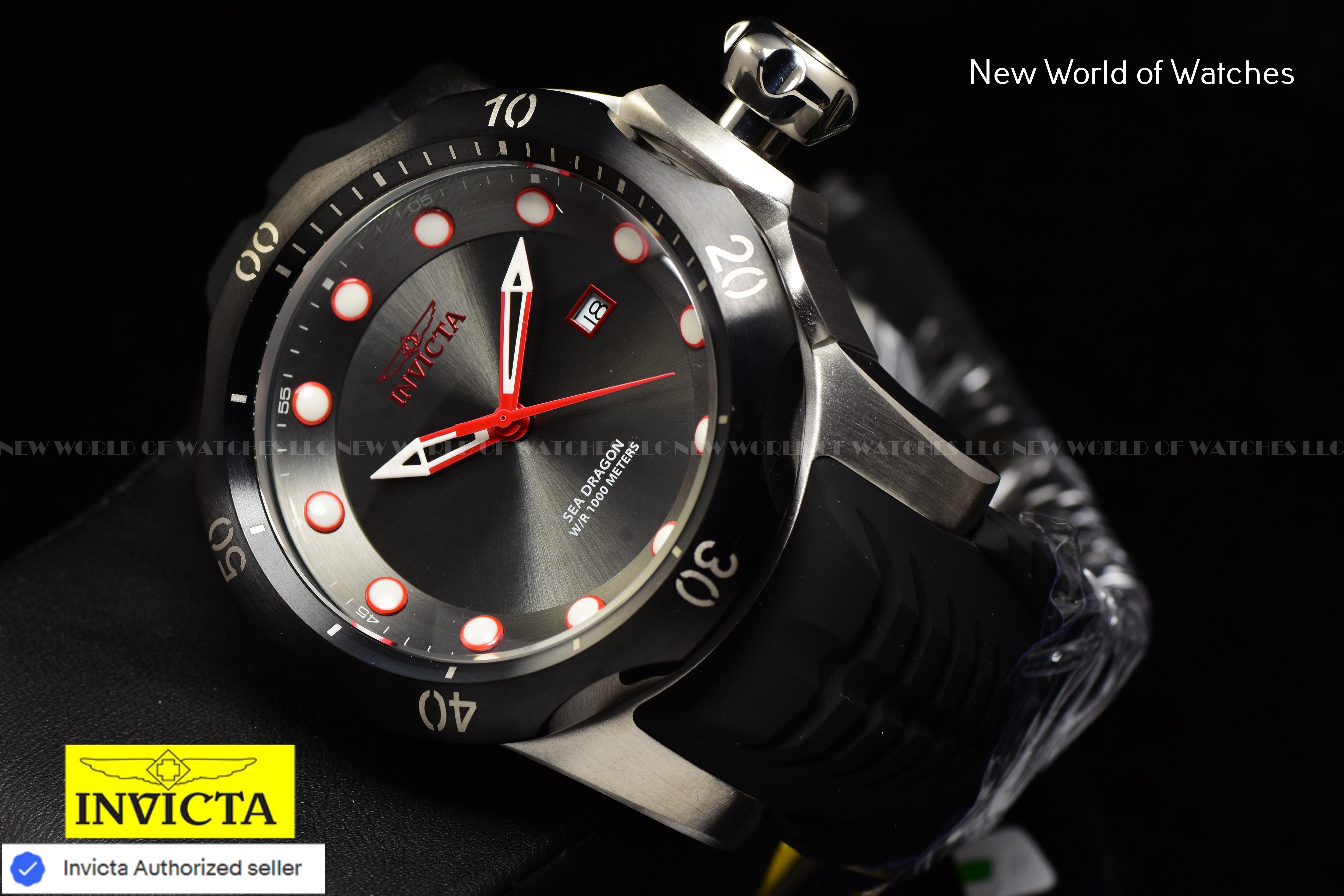 Invicta Mens 53.7mm VENOM SEA DRAGON Gunmetal Dial Black Strap SWISS Watch