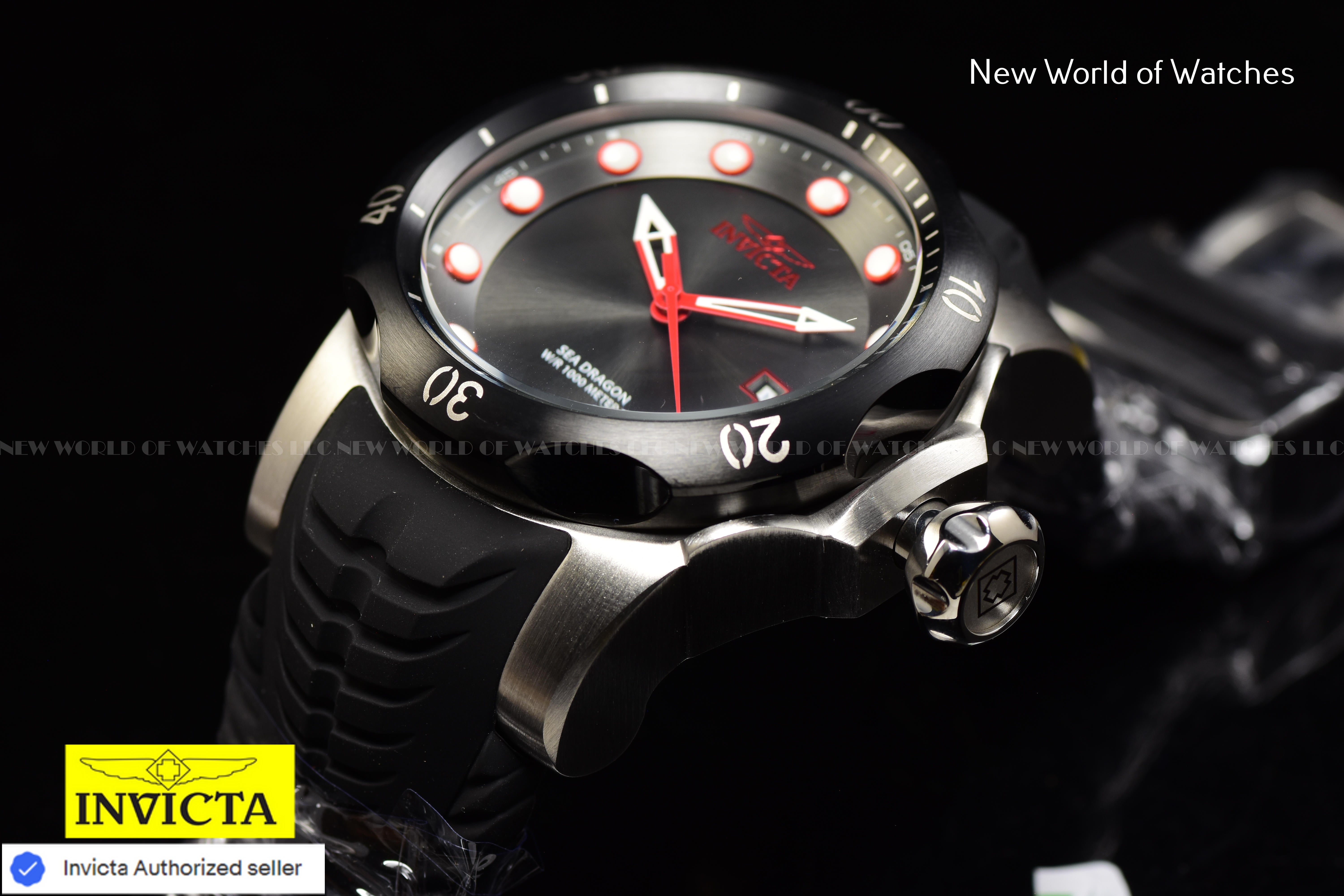 Invicta Mens 53.7mm VENOM SEA DRAGON Gunmetal Dial Black Strap SWISS Watch