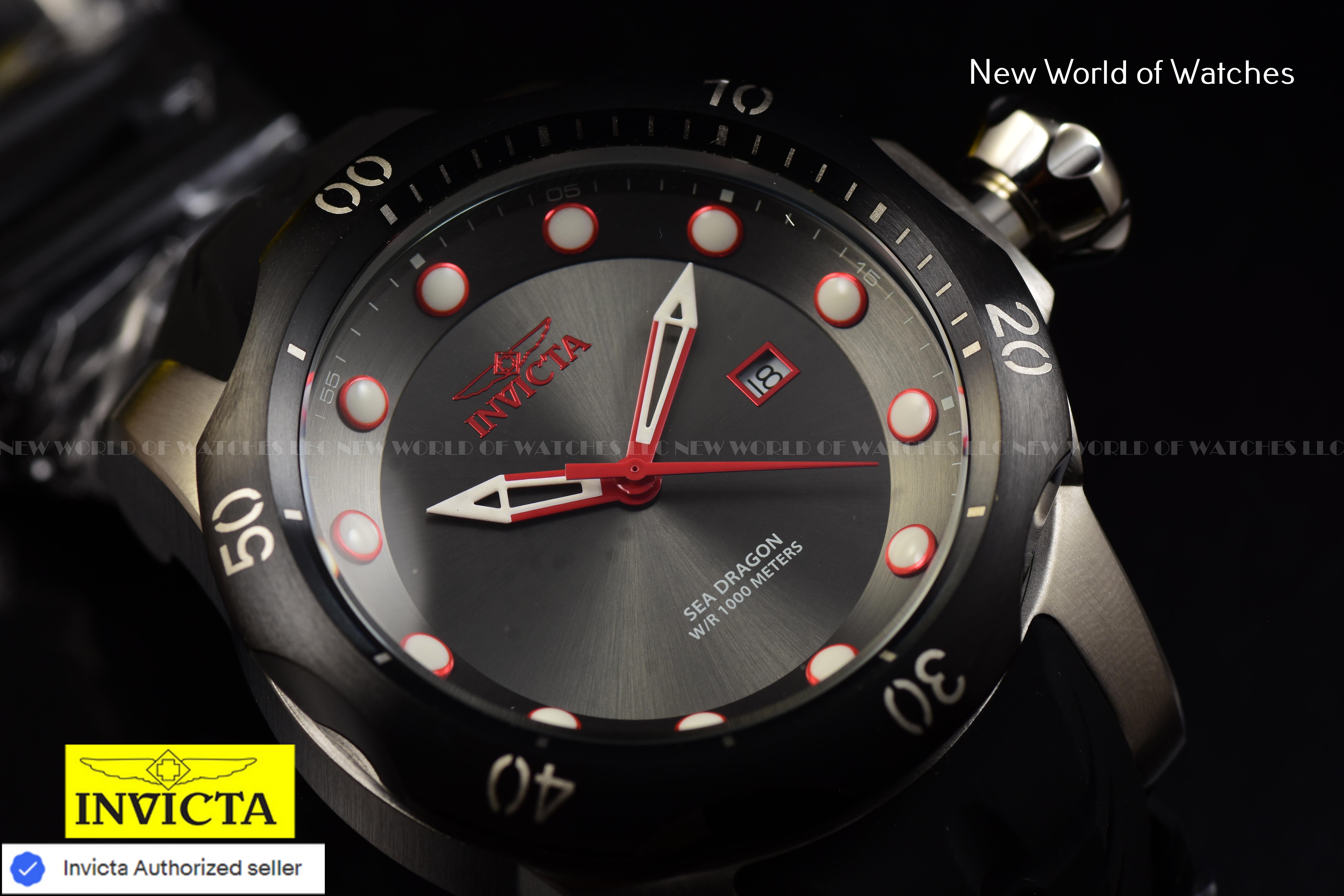 Invicta Mens 53.7mm VENOM SEA DRAGON Gunmetal Dial Black Strap SWISS Watch