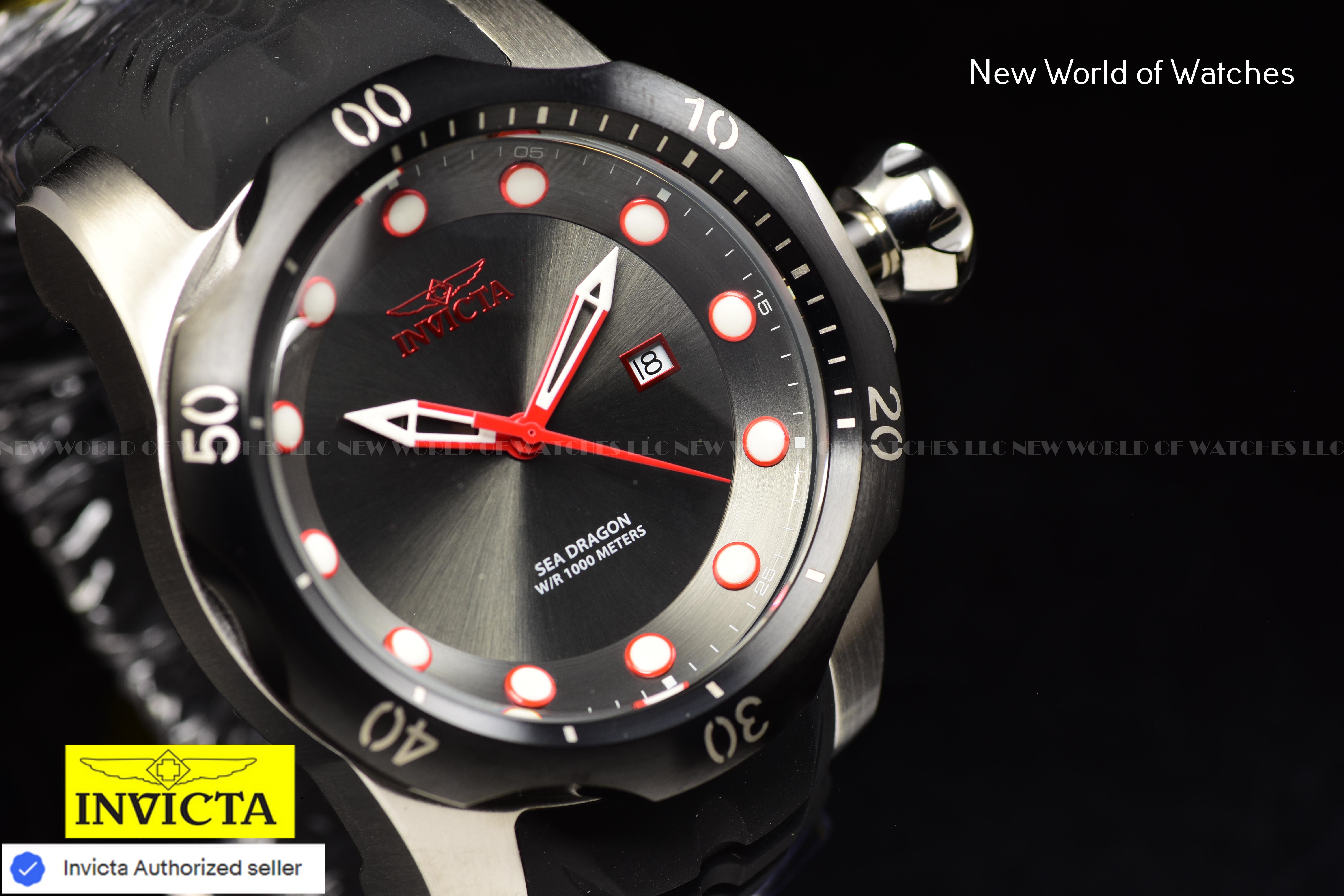 Invicta Mens 53.7mm VENOM SEA DRAGON Gunmetal Dial Black Strap SWISS Watch