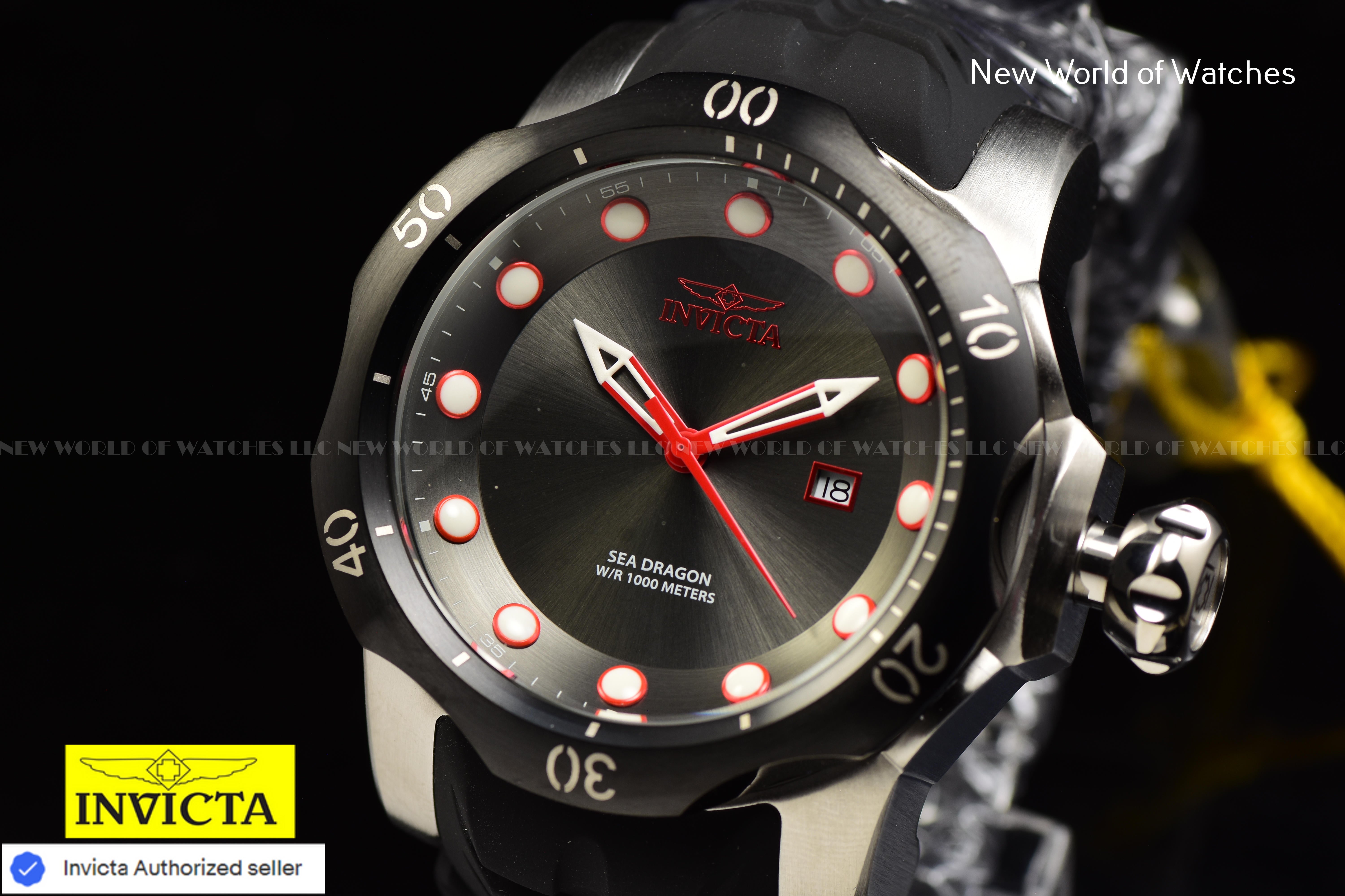Invicta Mens 53.7mm VENOM SEA DRAGON Gunmetal Dial Black Strap SWISS Watch