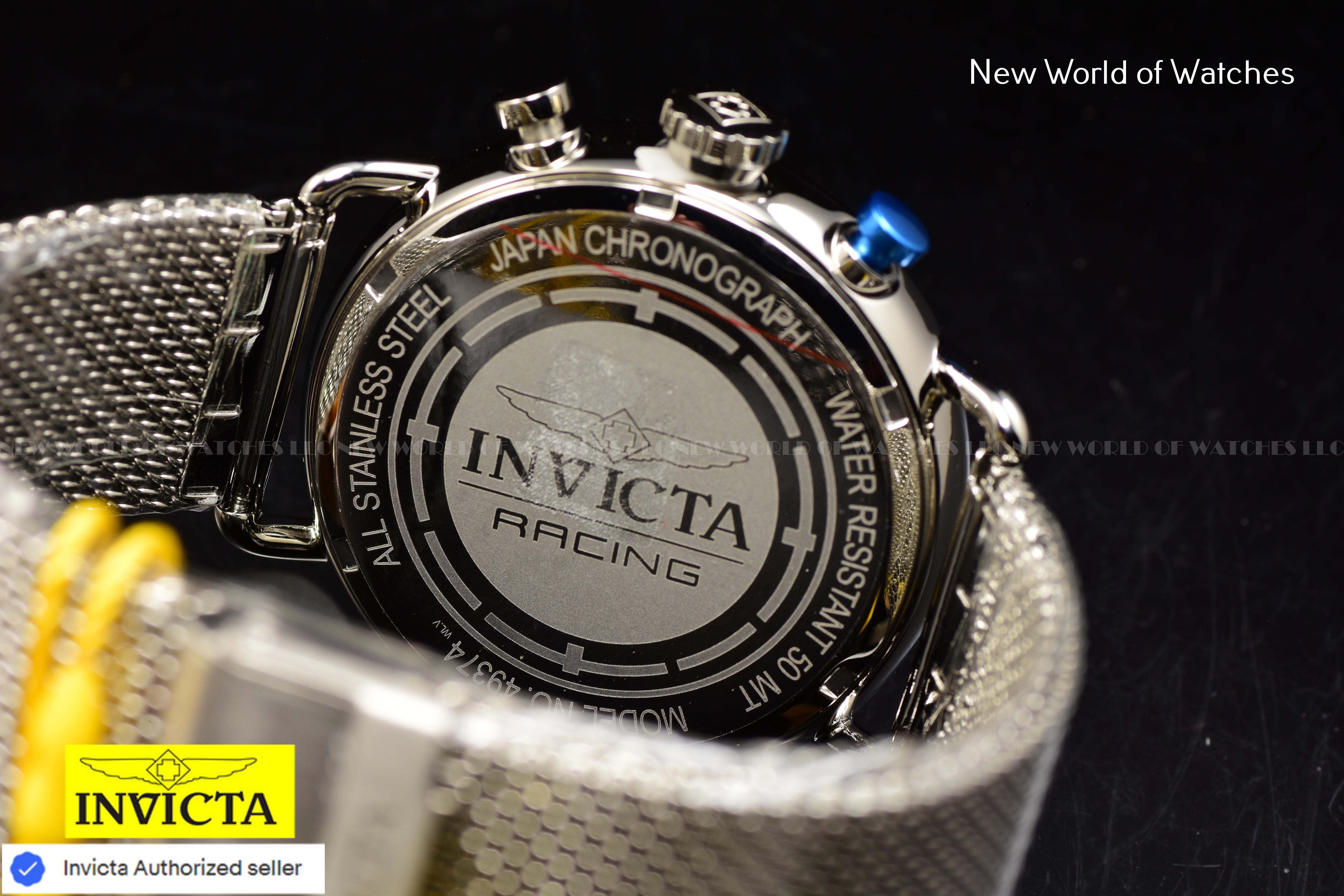 Invicta Mens SPEEDWAY GEARSHIFT 44mm YELLOW Dial Mesh Bracelet Chronograph Watch