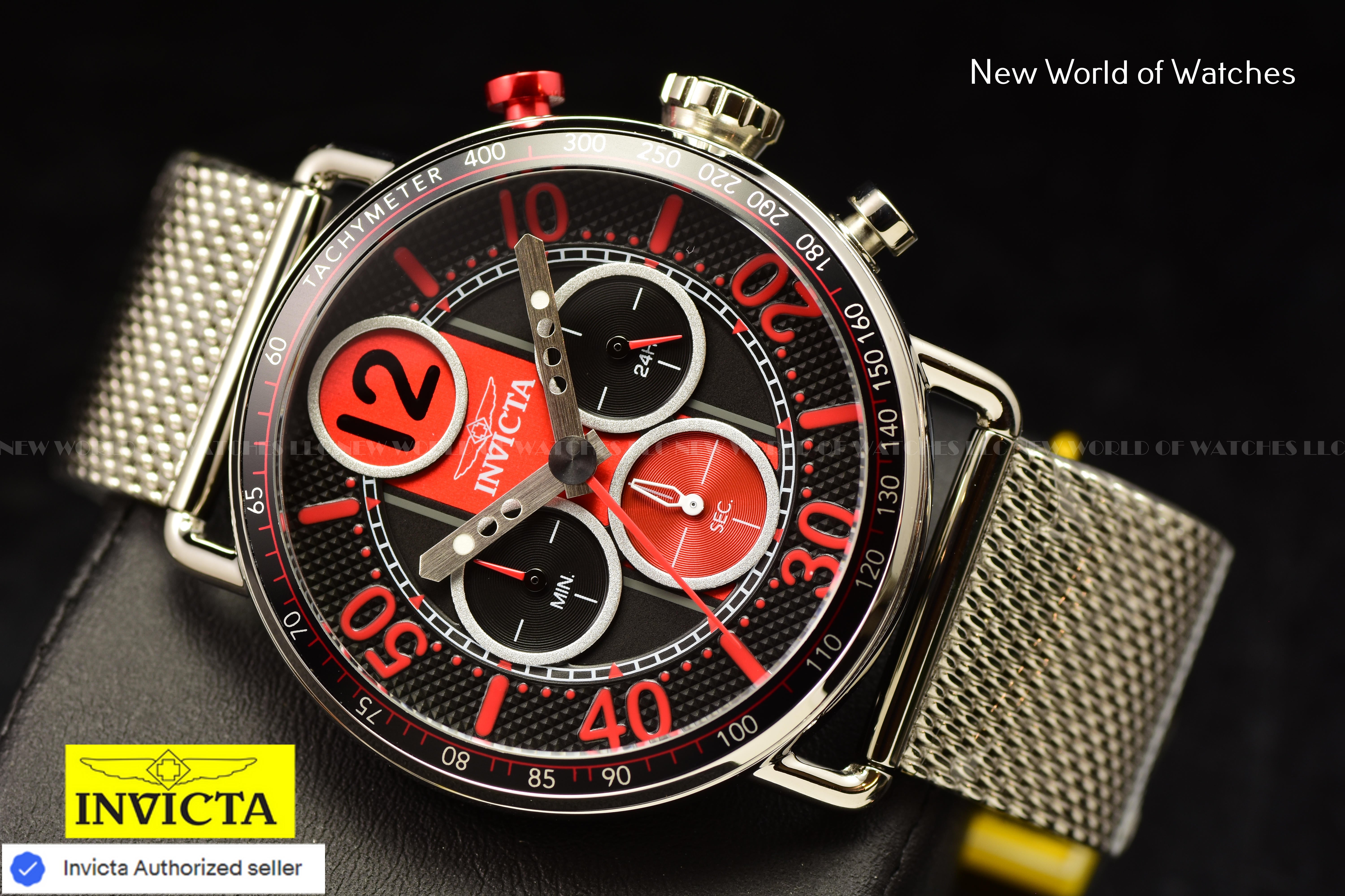 Invicta Mens SPEEDWAY GEARSHIFT RED Dial 44mm Mesh Bracelet Chronograph Watch