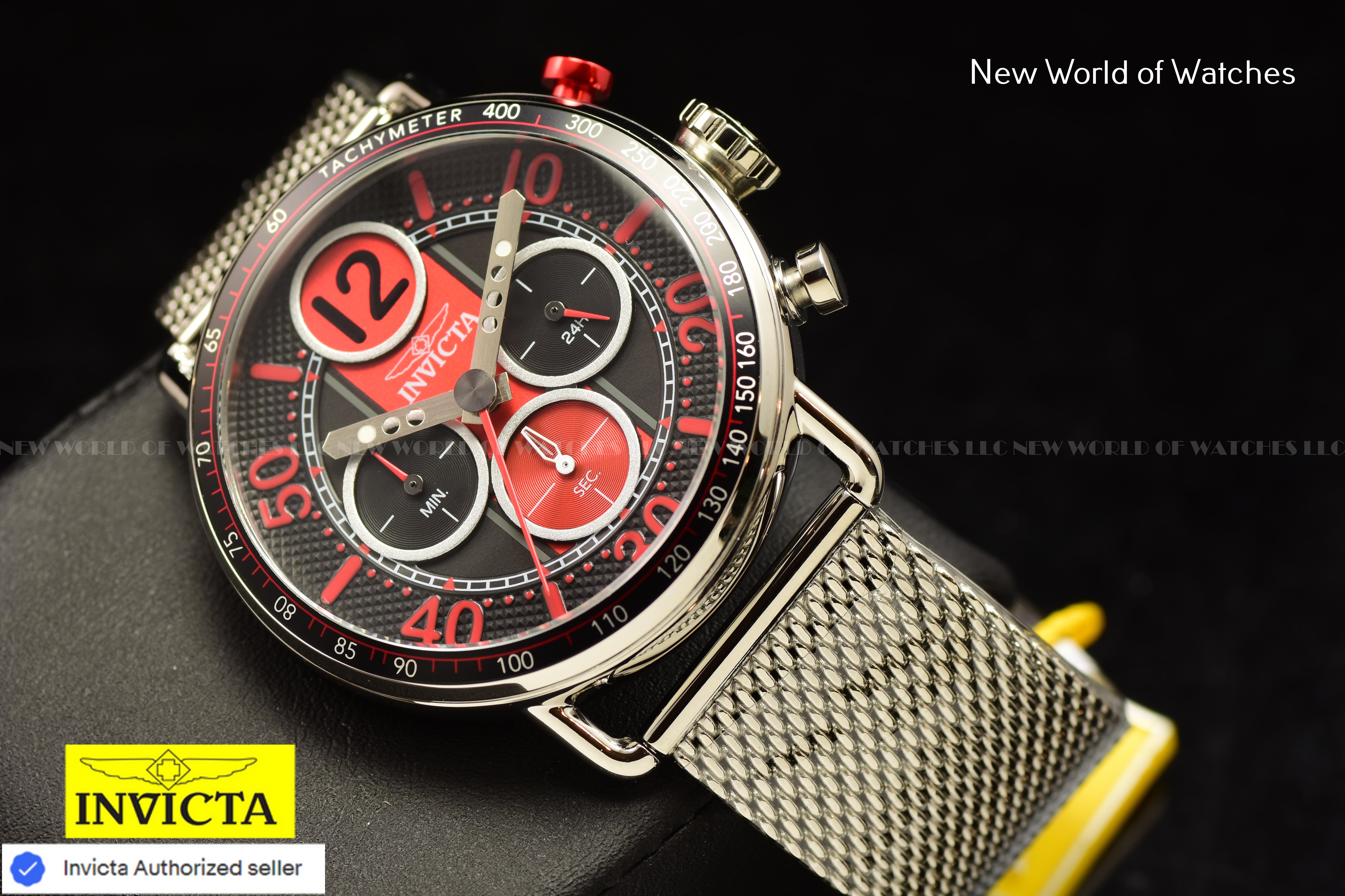 Invicta Mens SPEEDWAY GEARSHIFT RED Dial 44mm Mesh Bracelet Chronograph Watch