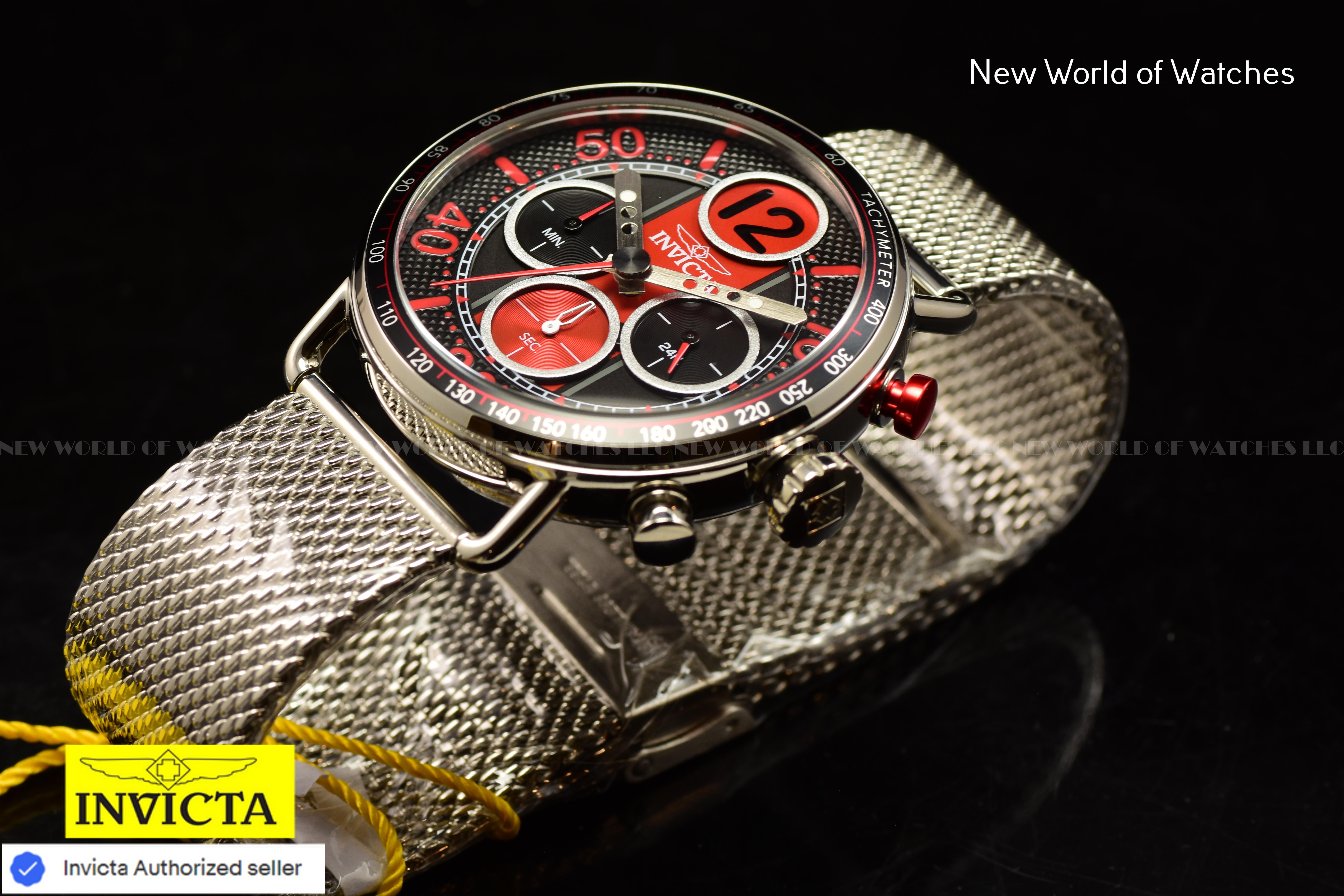 Invicta Mens SPEEDWAY GEARSHIFT RED Dial 44mm Mesh Bracelet Chronograph Watch