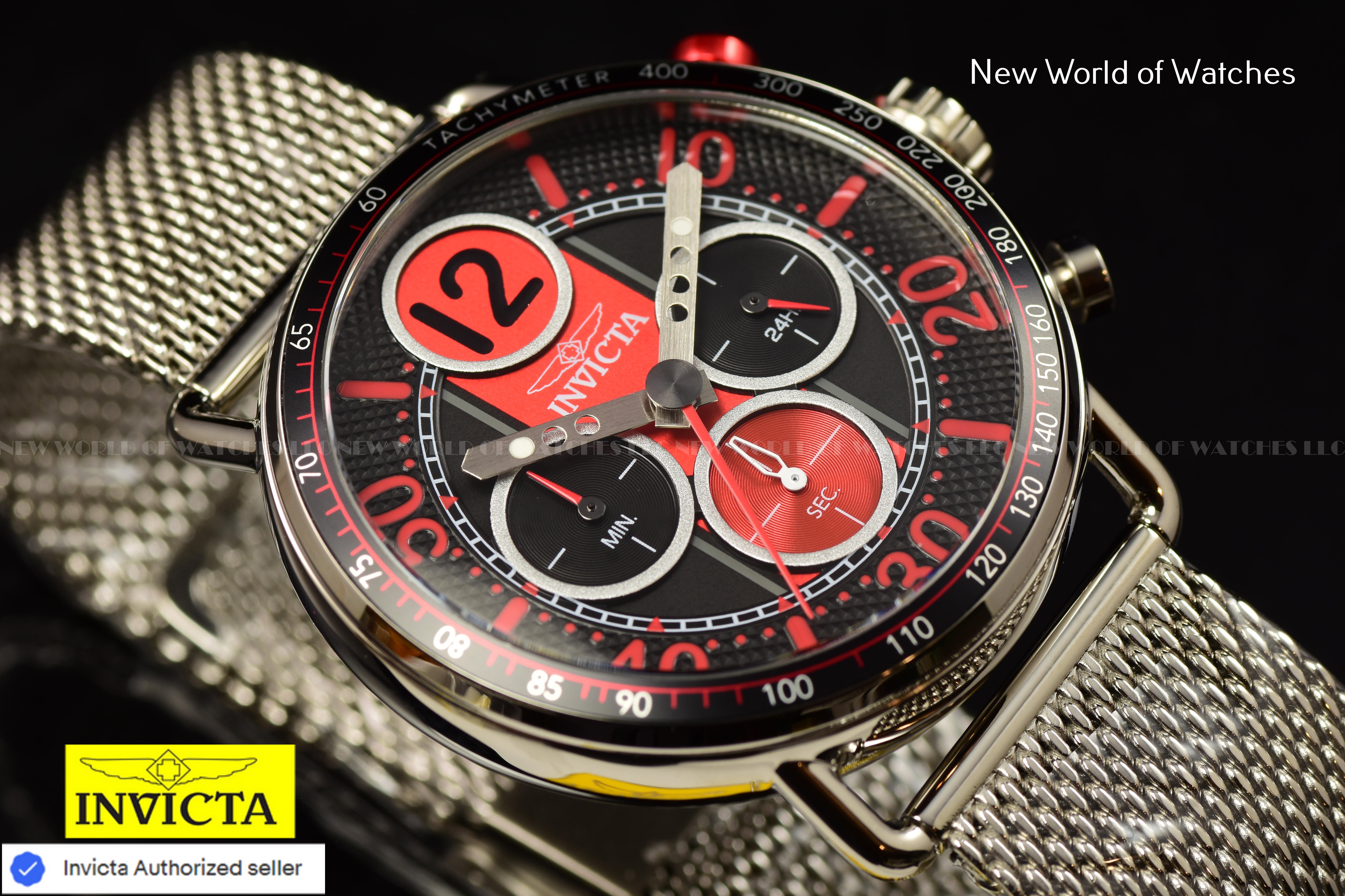 Invicta Mens SPEEDWAY GEARSHIFT RED Dial 44mm Mesh Bracelet Chronograph Watch