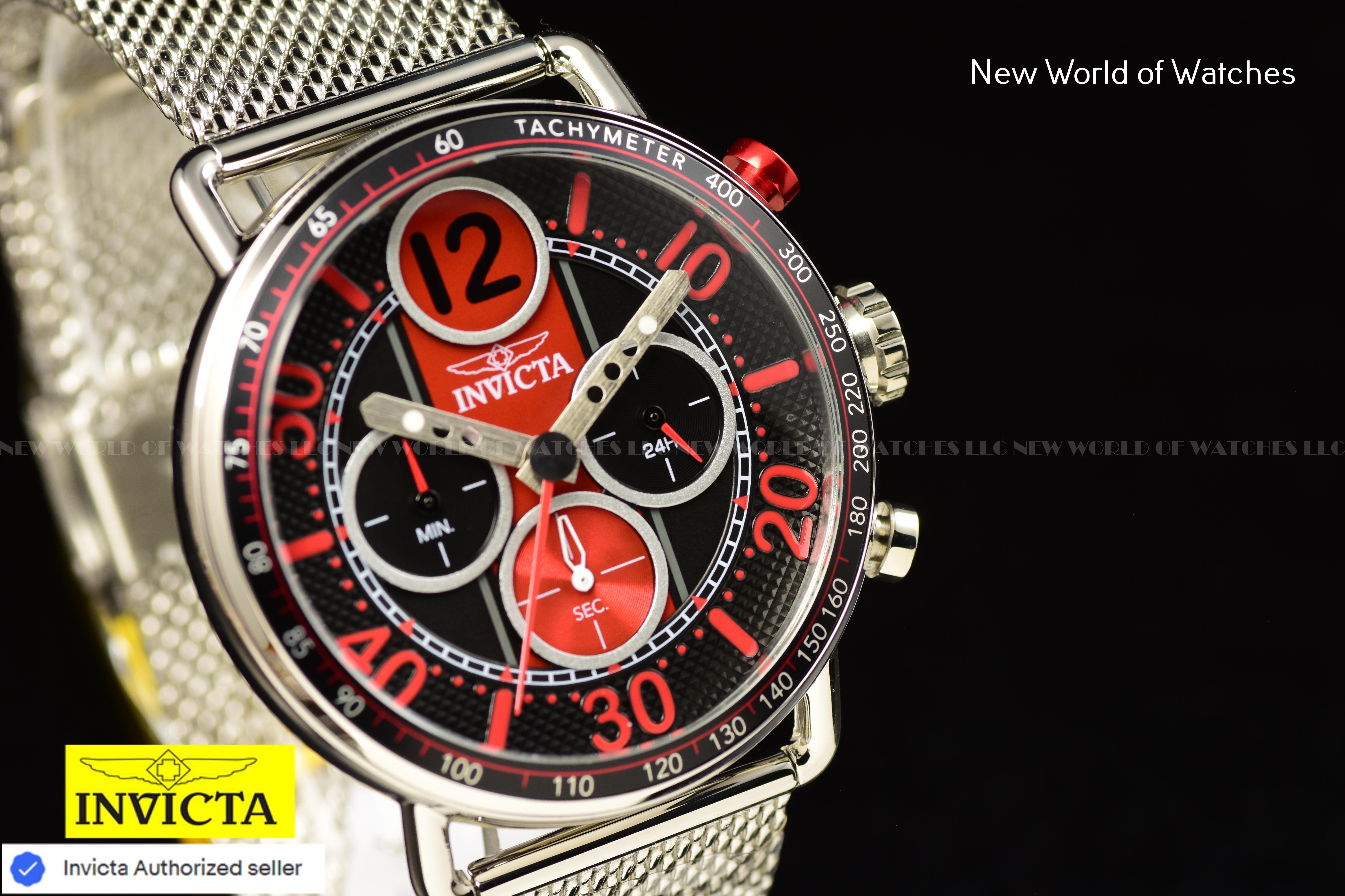 Invicta Mens SPEEDWAY GEARSHIFT RED Dial 44mm Mesh Bracelet Chronograph Watch
