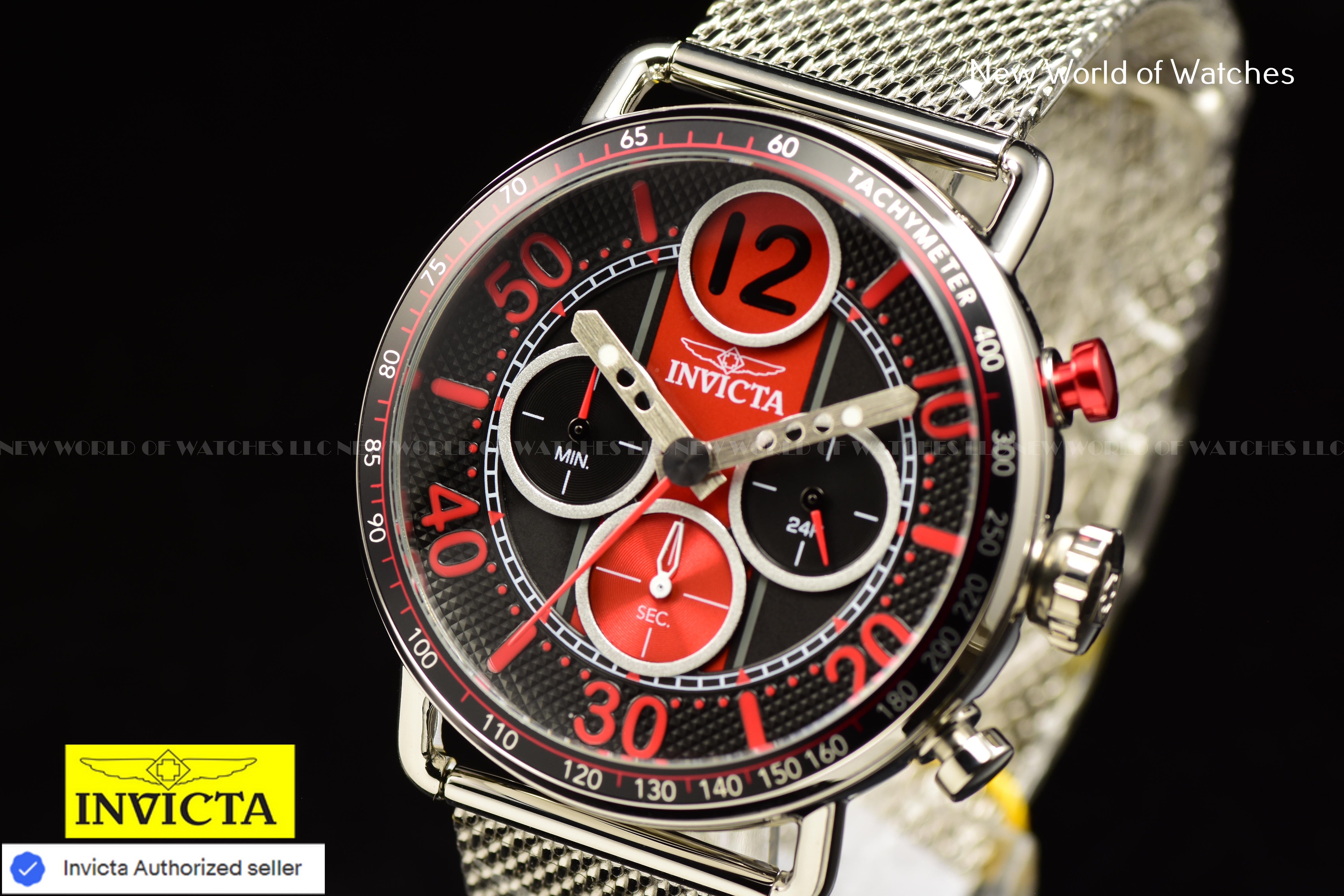 Invicta Mens SPEEDWAY GEARSHIFT RED Dial 44mm Mesh Bracelet Chronograph Watch