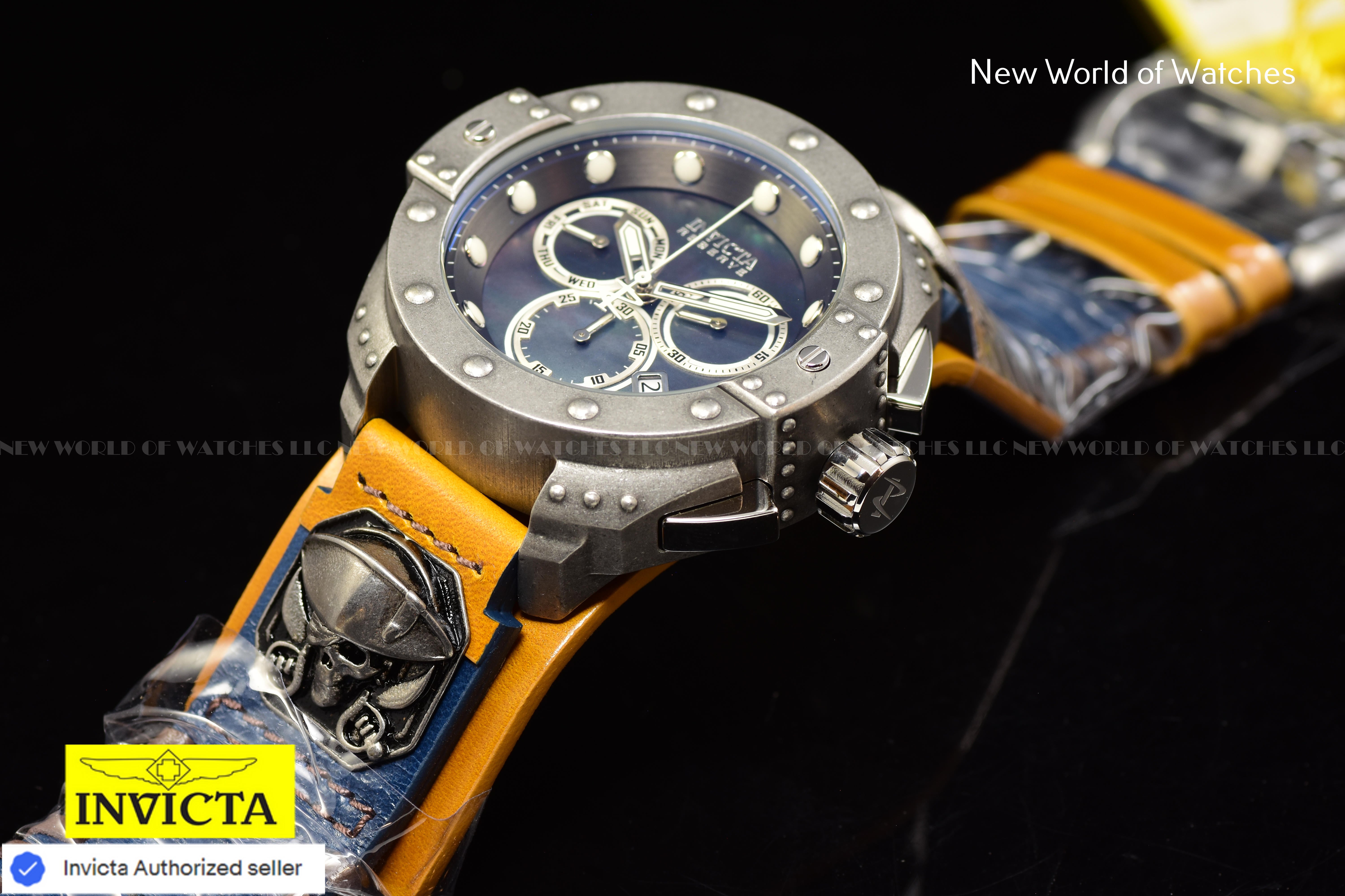 RARE Invicta Men's Reserve AKULA 52mm PIRATE SKULL Swiss MOP Chronograph Watch