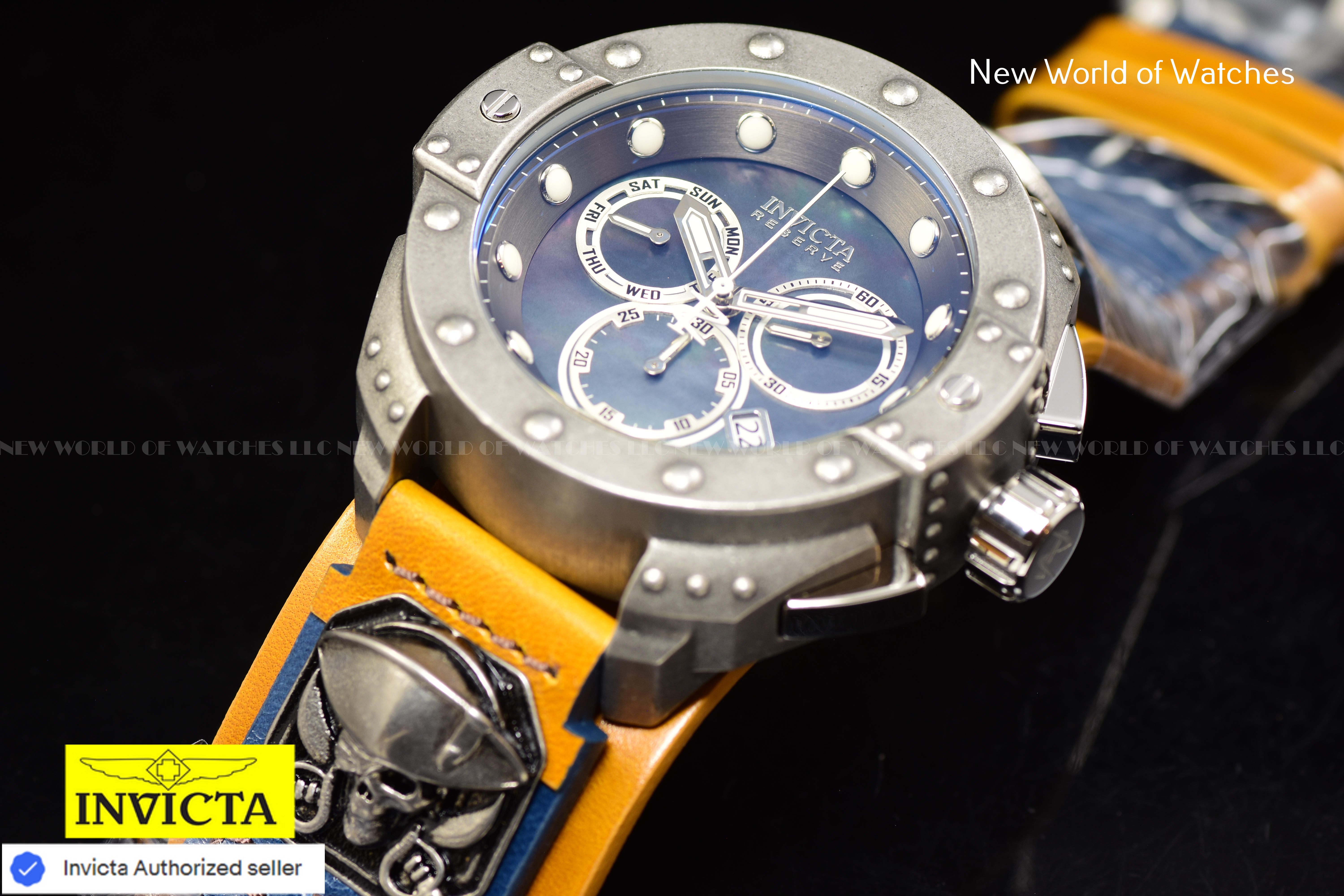 RARE Invicta Men's Reserve AKULA 52mm PIRATE SKULL Swiss MOP Chronograph Watch