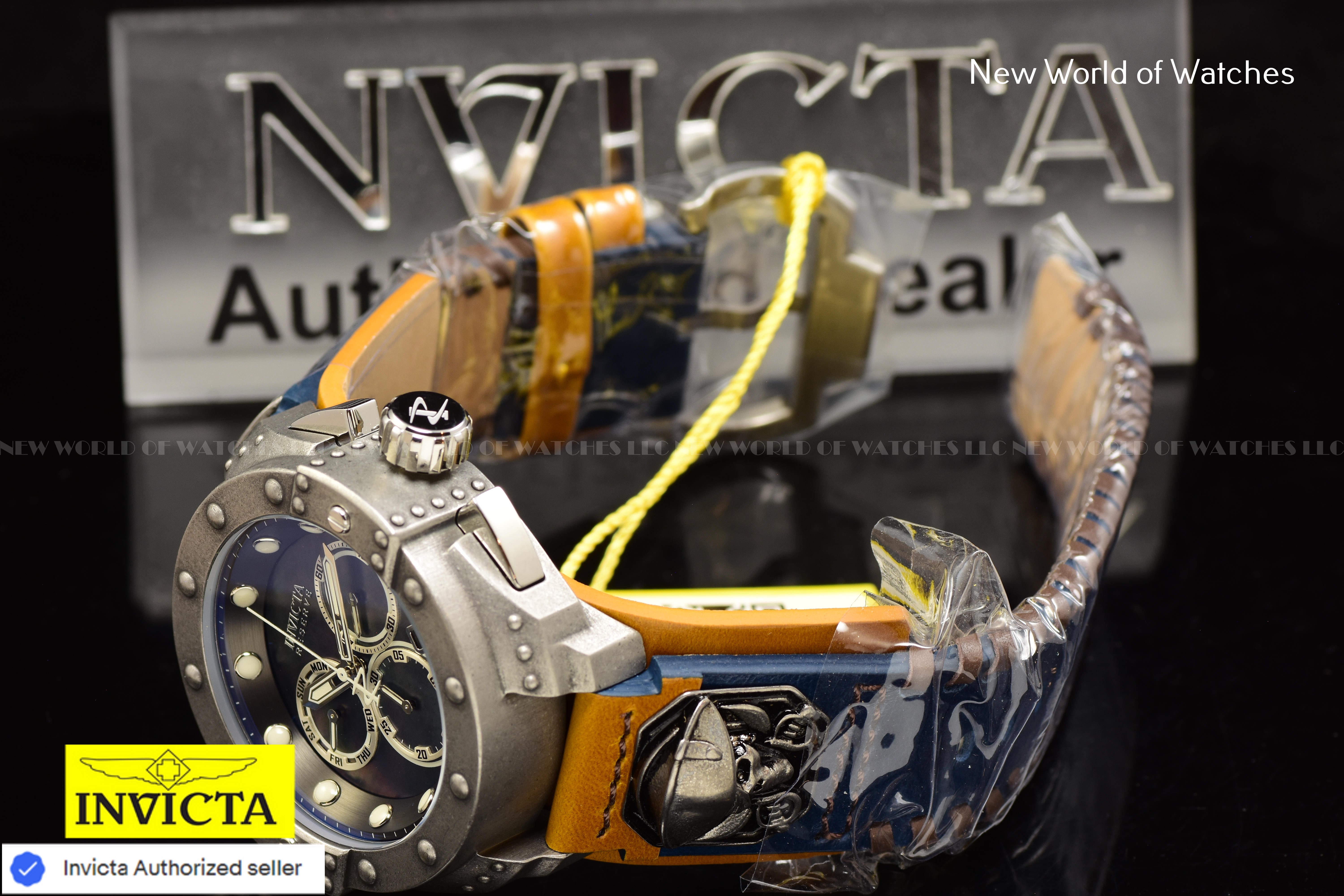 RARE Invicta Men's Reserve AKULA 52mm PIRATE SKULL Swiss MOP Chronograph Watch