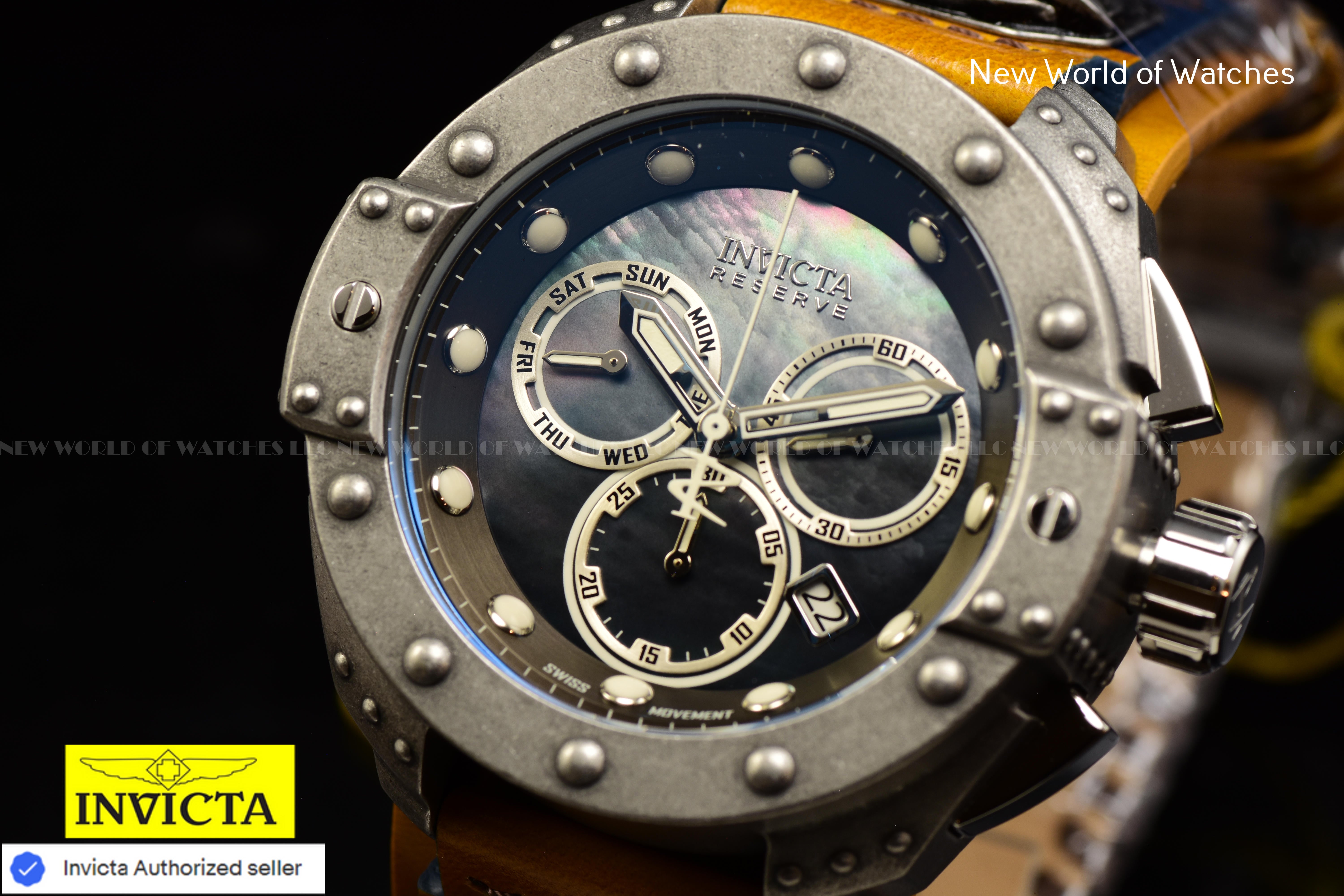 RARE Invicta Men's Reserve AKULA 52mm PIRATE SKULL Swiss MOP Chronograph Watch