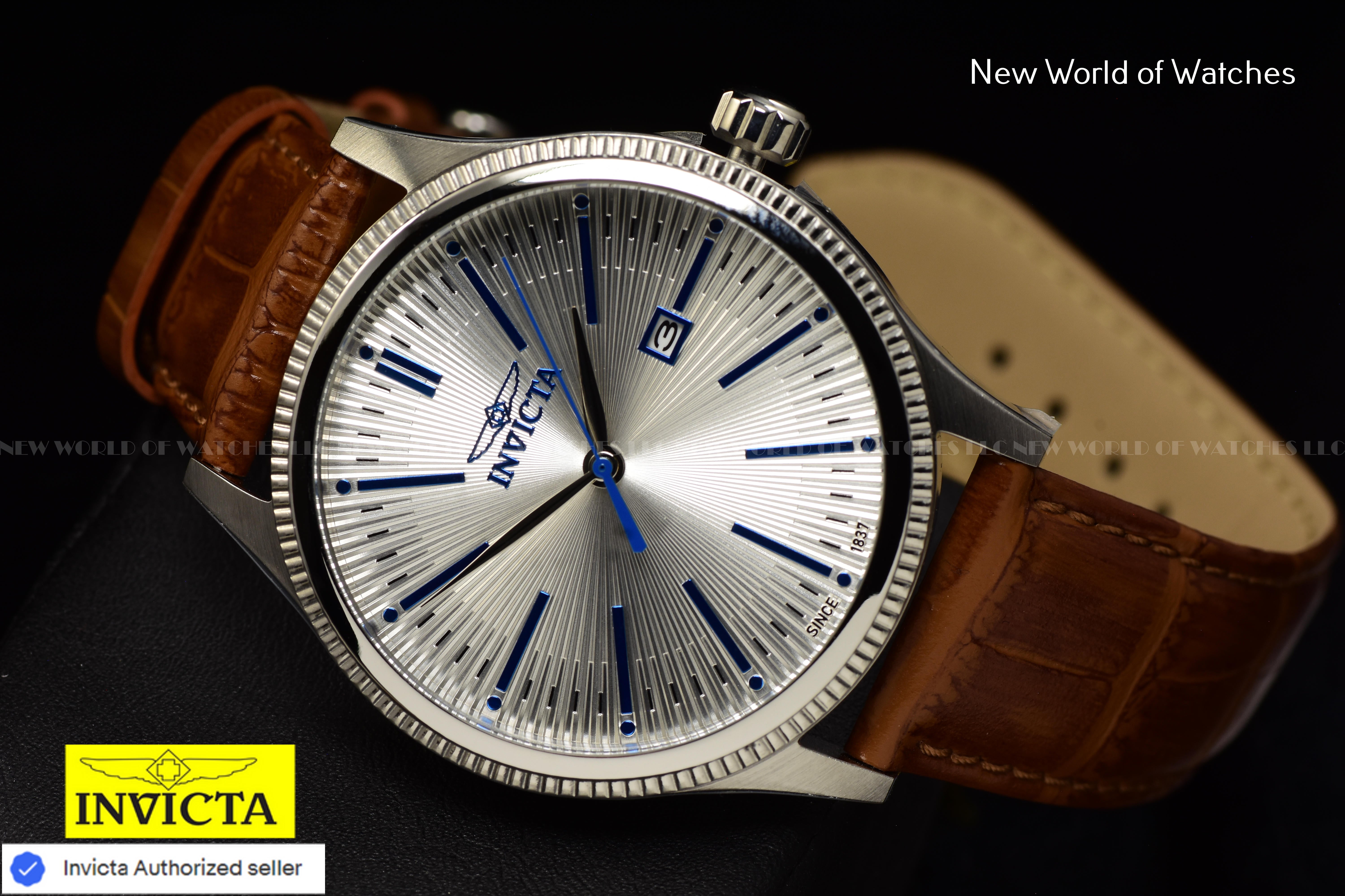 Invicta Men's Celestial Silver Dial Classic Brown Leather Band 43mm Quartz Watch