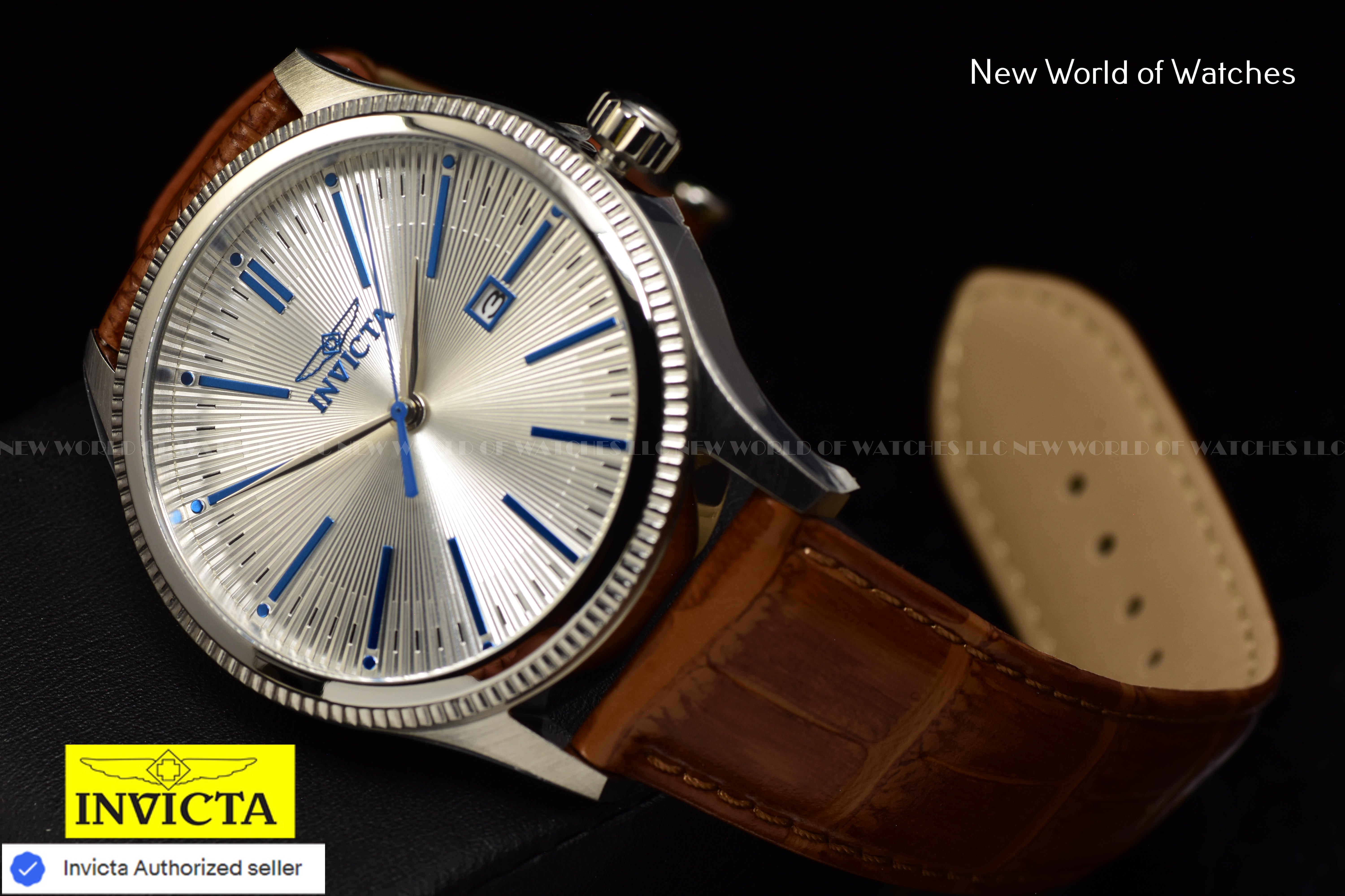 Invicta Men's Celestial Silver Dial Classic Brown Leather Band 43mm Quartz Watch