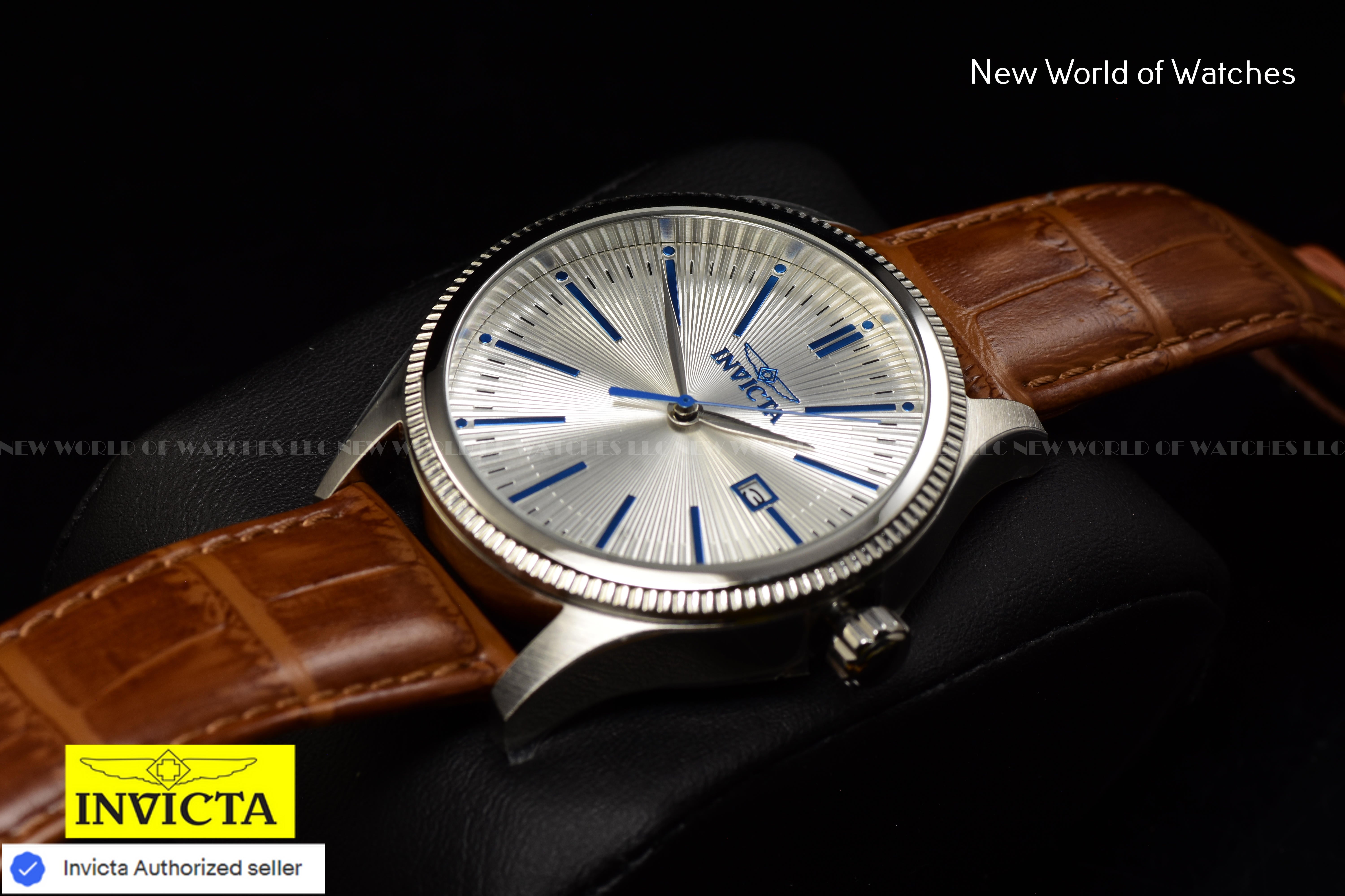 Invicta Men's Celestial Silver Dial Classic Brown Leather Band 43mm Quartz Watch