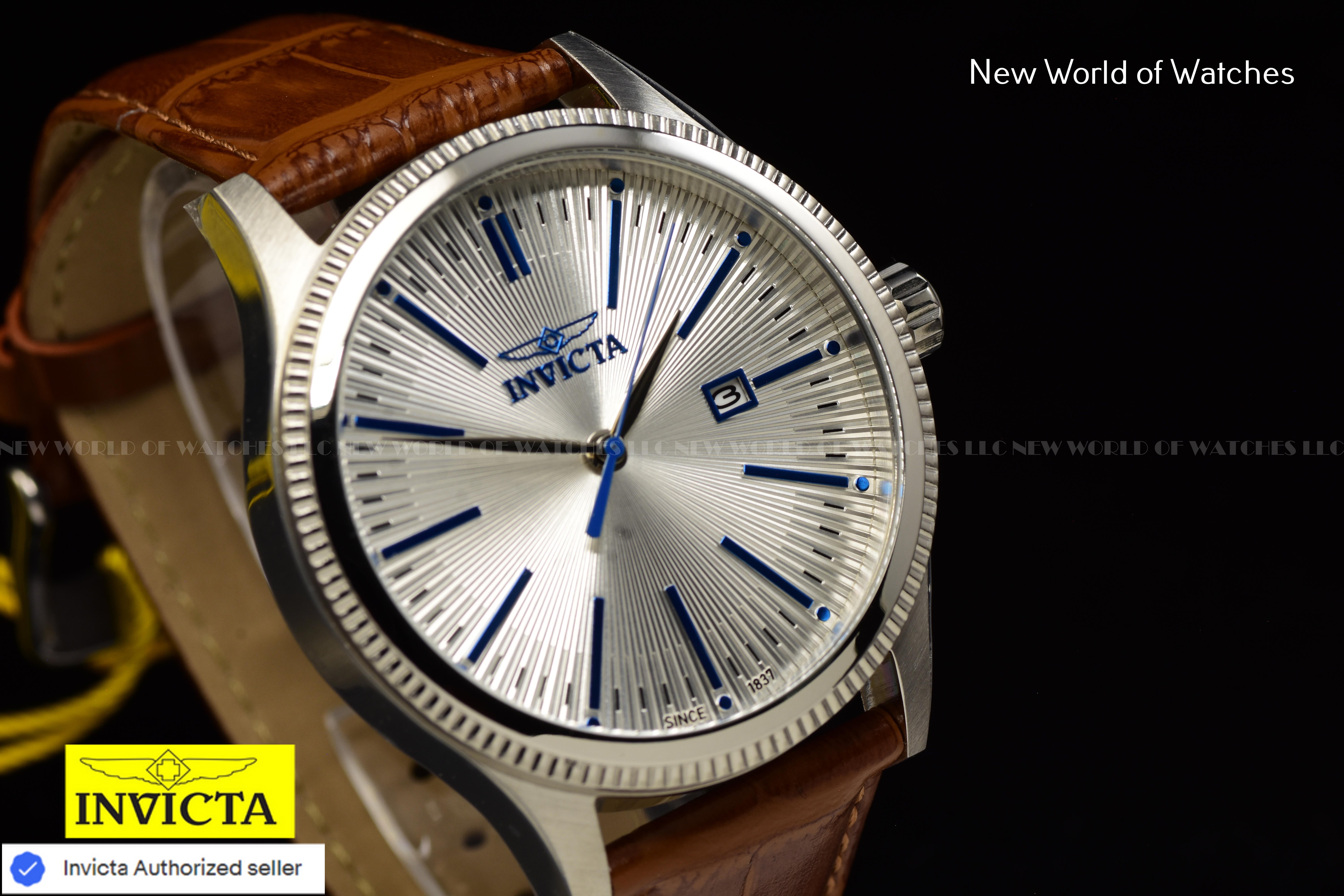 Invicta Men's Celestial Silver Dial Classic Brown Leather Band 43mm Quartz Watch