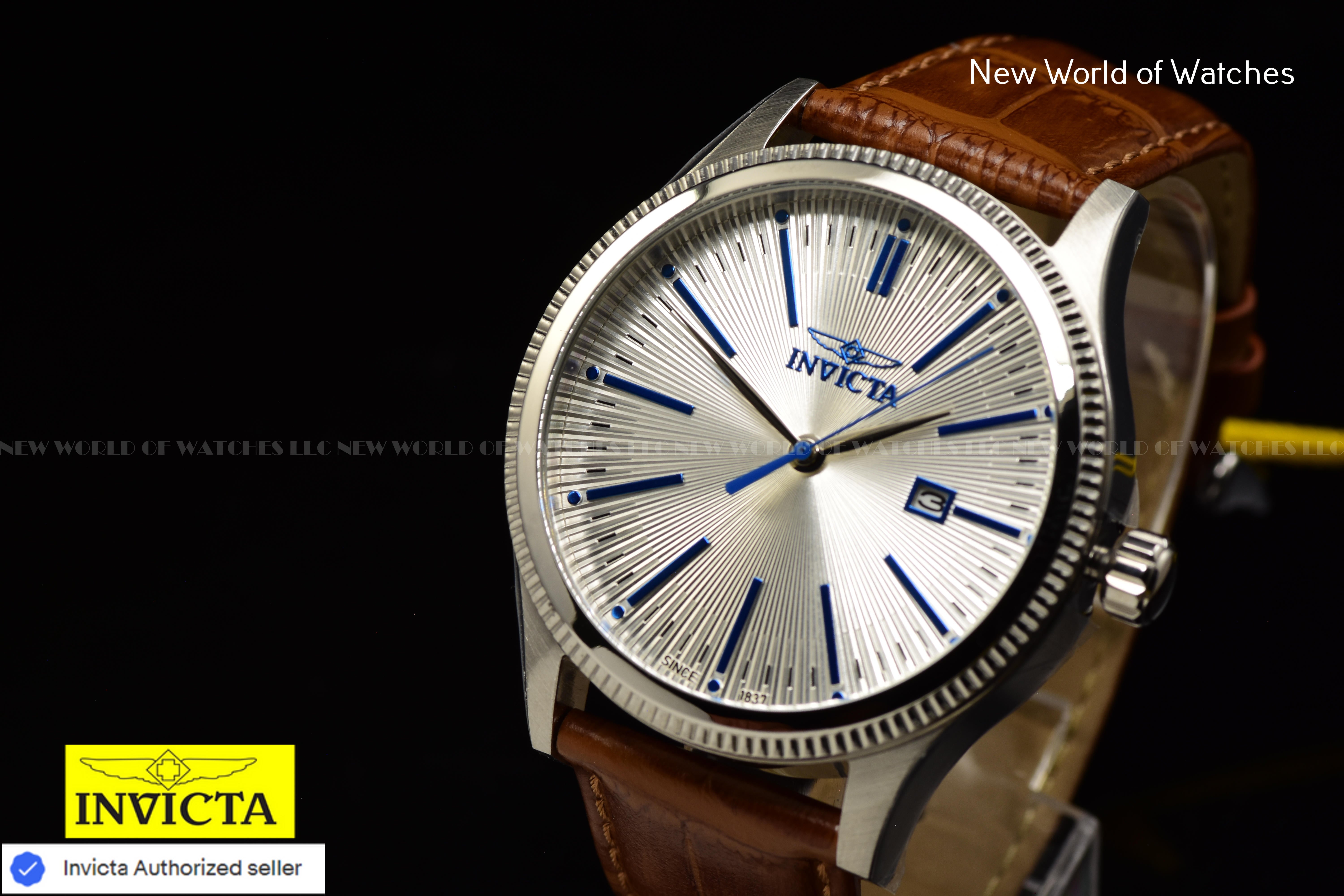 Invicta Men's Celestial Silver Dial Classic Brown Leather Band 43mm Quartz Watch