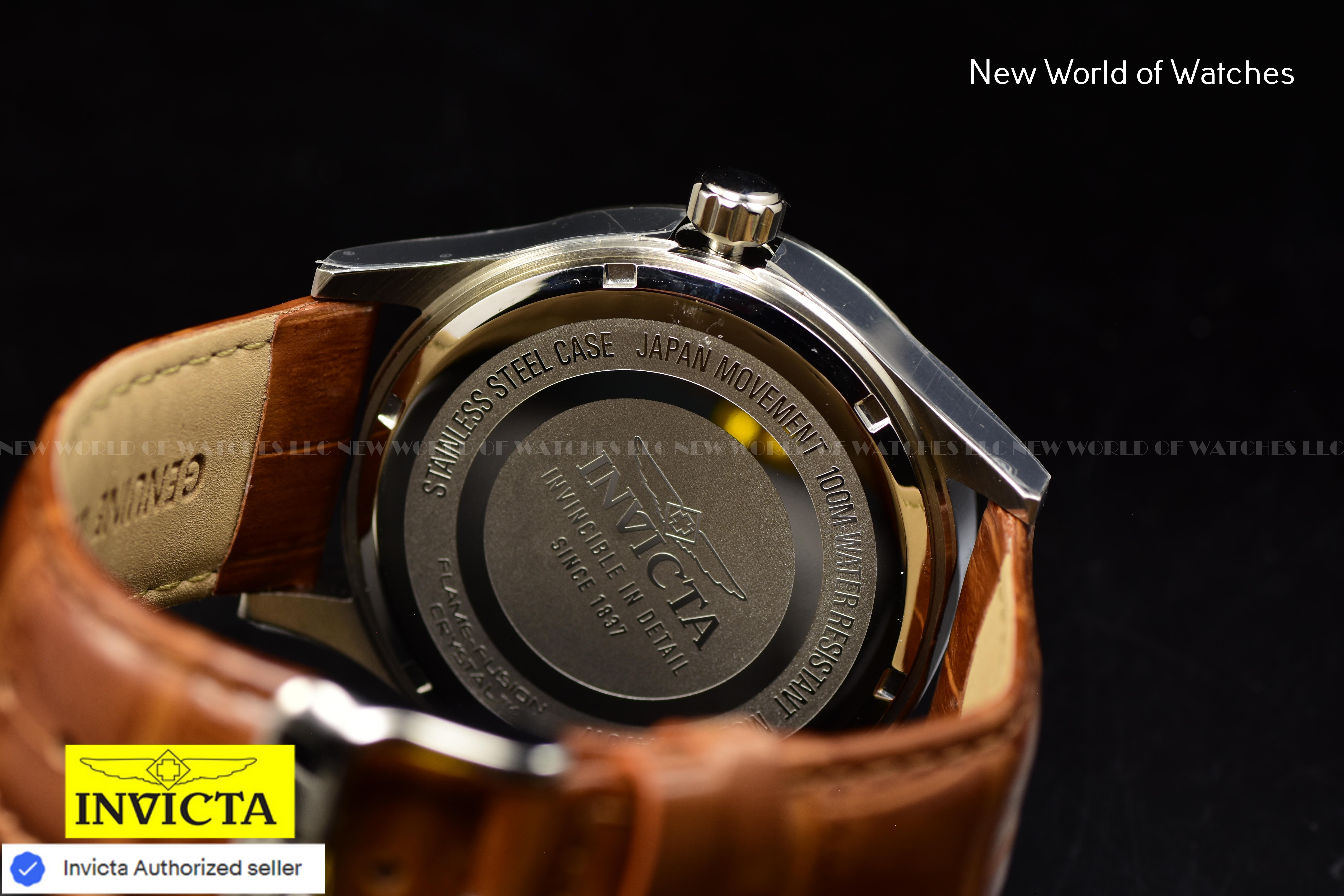 Invicta Men's Celestial Silver Dial Classic Brown Leather Band 43mm Quartz Watch