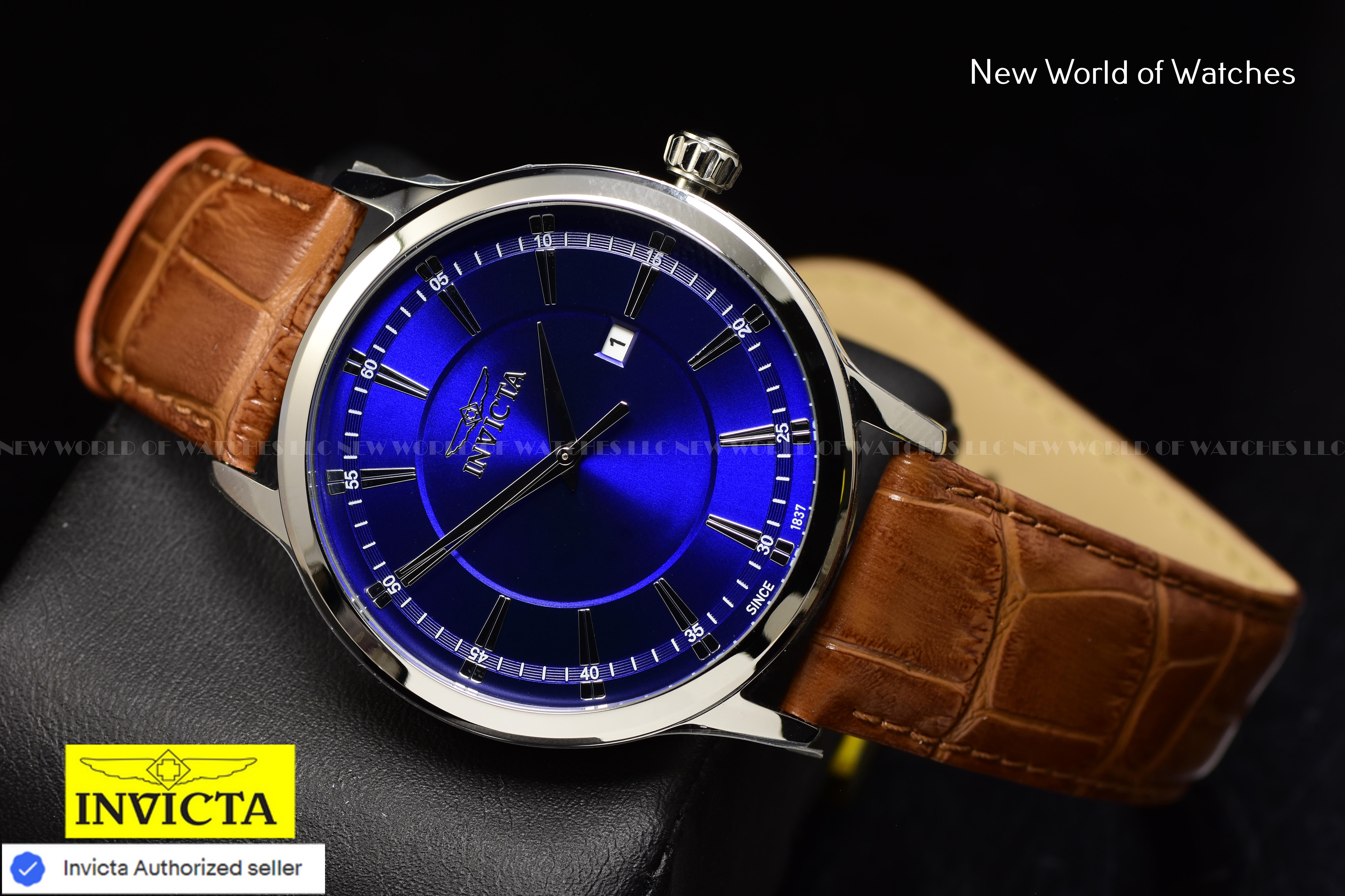 Invicta Men's CELESTIAL DARK BLUE Dial 43mm  BROWN Leather Quartz Watch