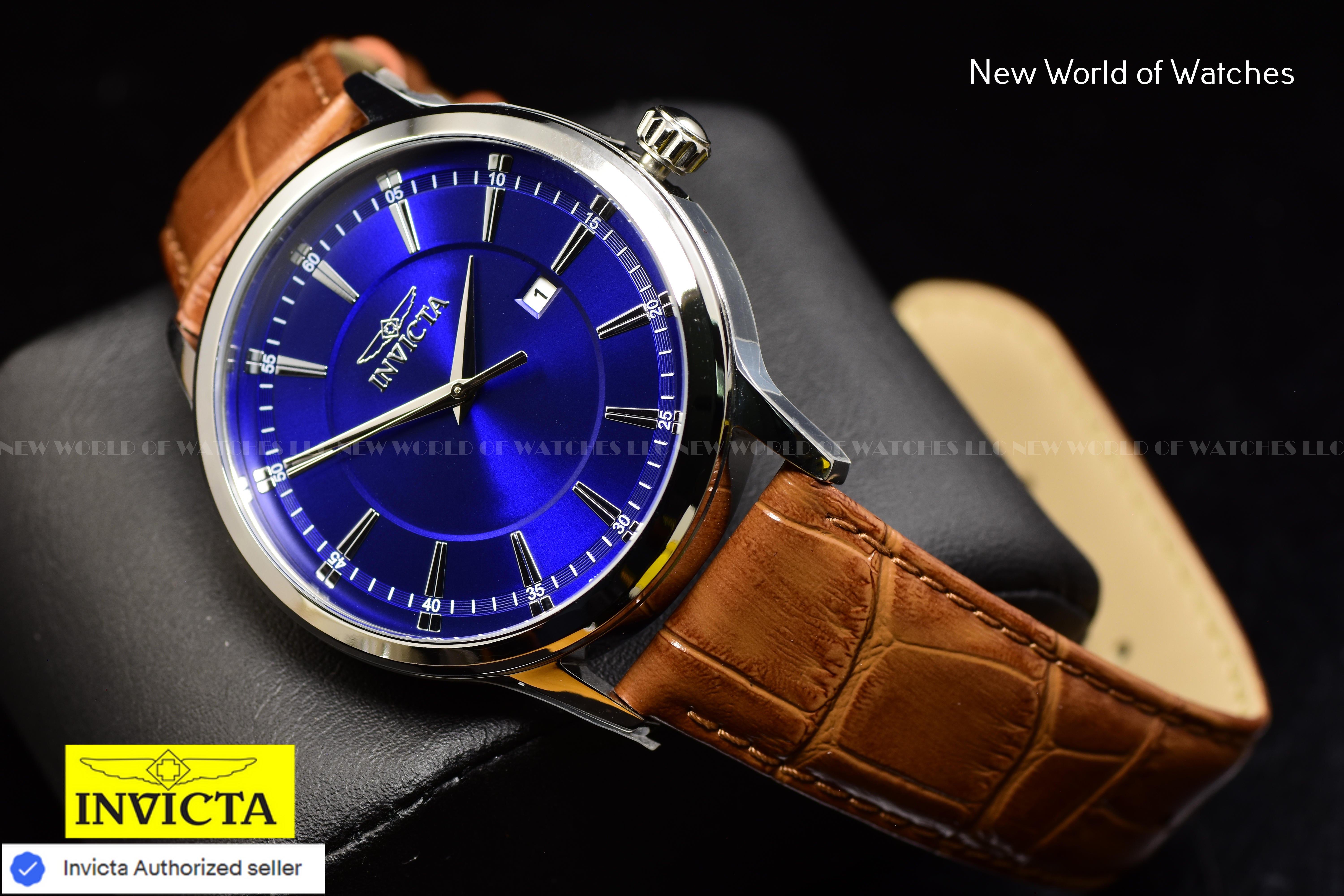 Invicta Men's CELESTIAL DARK BLUE Dial 43mm  BROWN Leather Quartz Watch